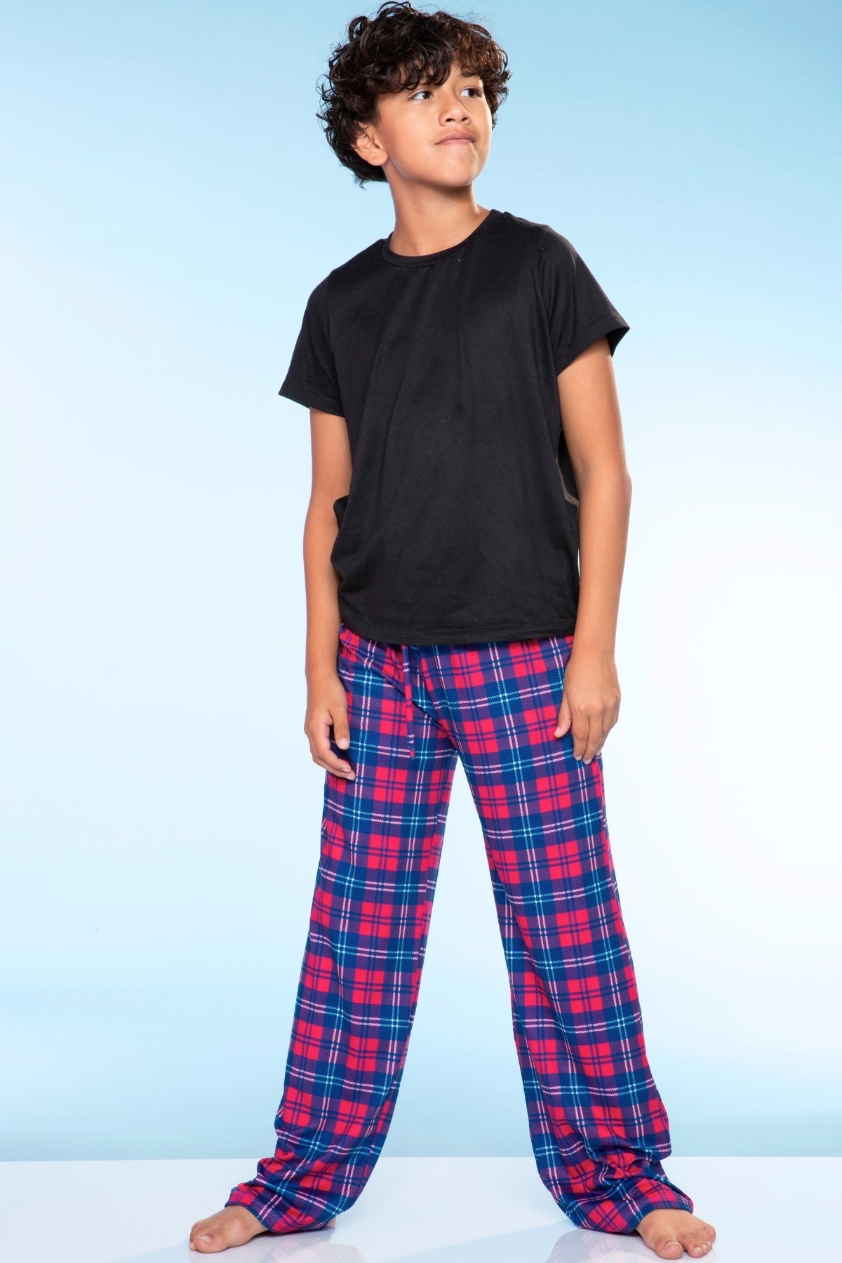 Simply Soft Karate Pant. - Navy Lt Pink Plaid