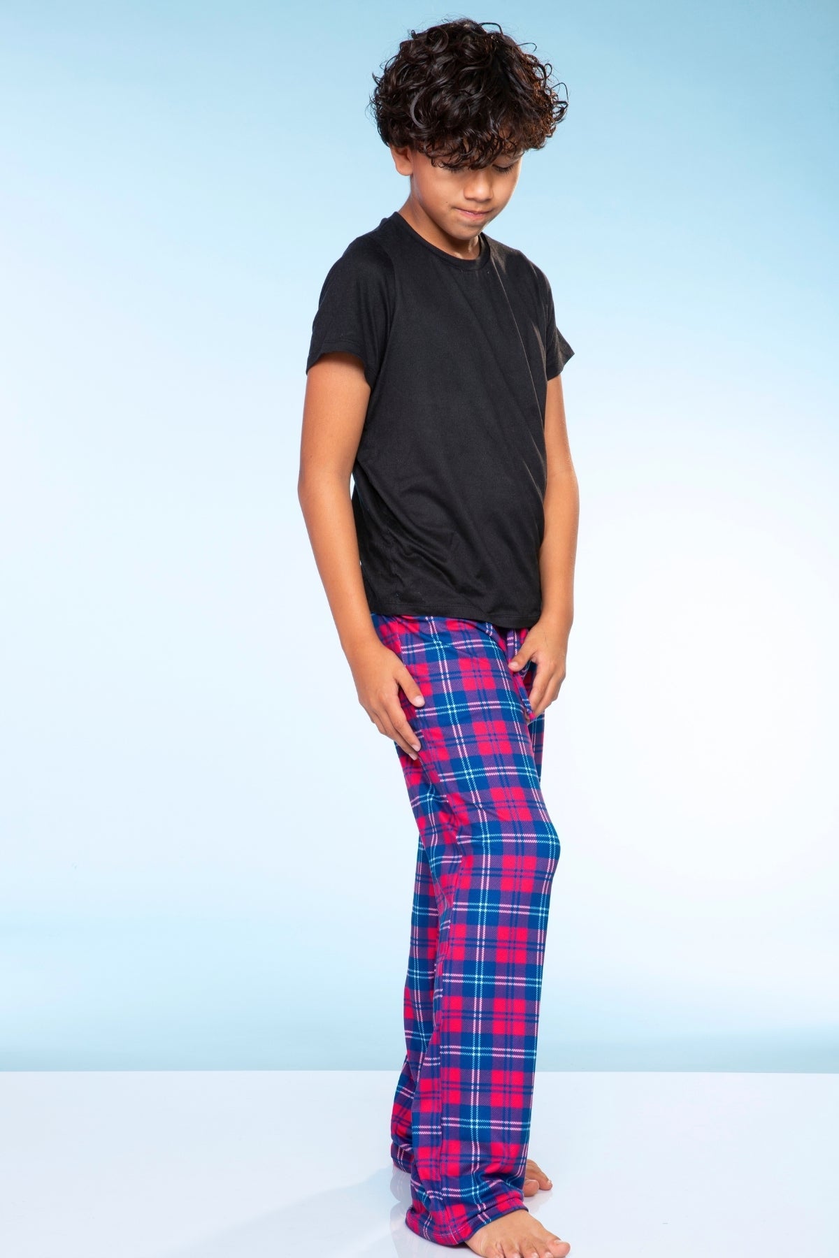 Simply Soft Karate Pant. - Navy Lt Pink Plaid