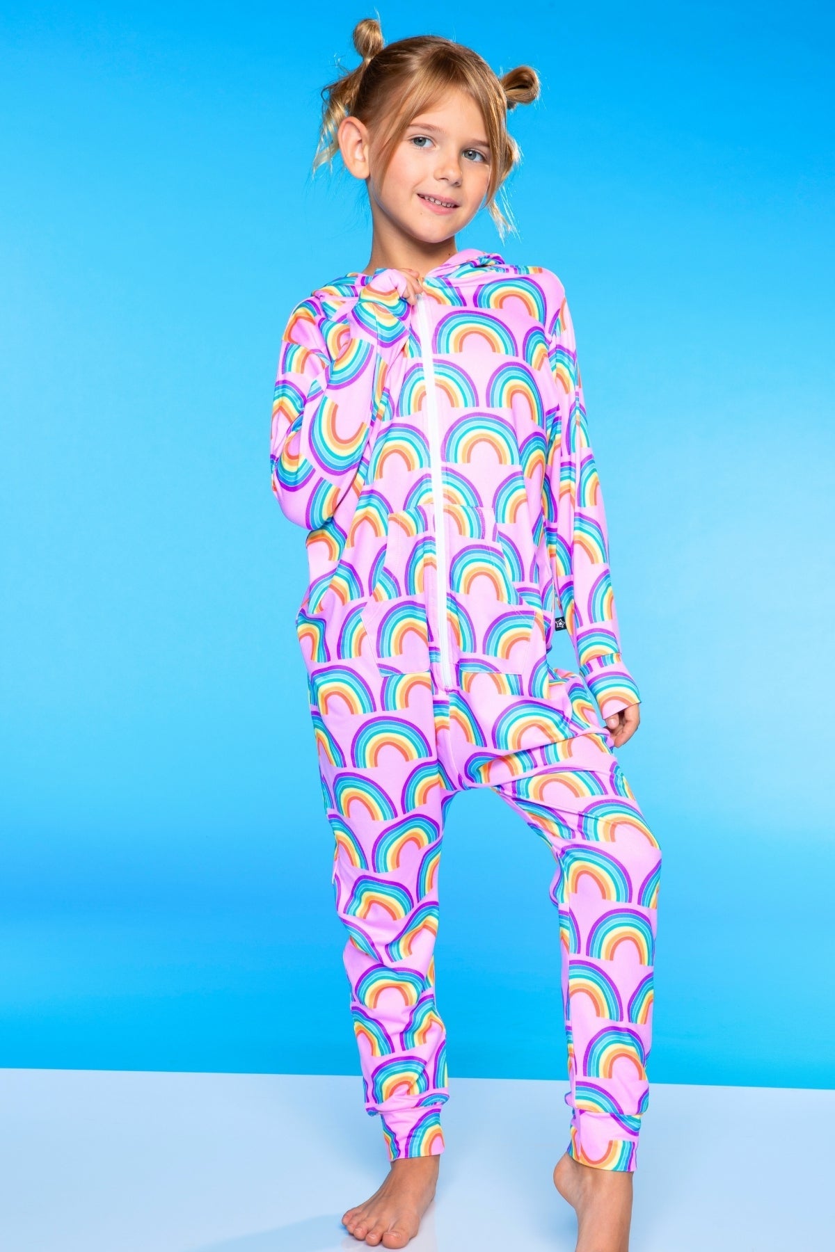 Simply Soft Hooded Zip Onesie - Pink Rainbows