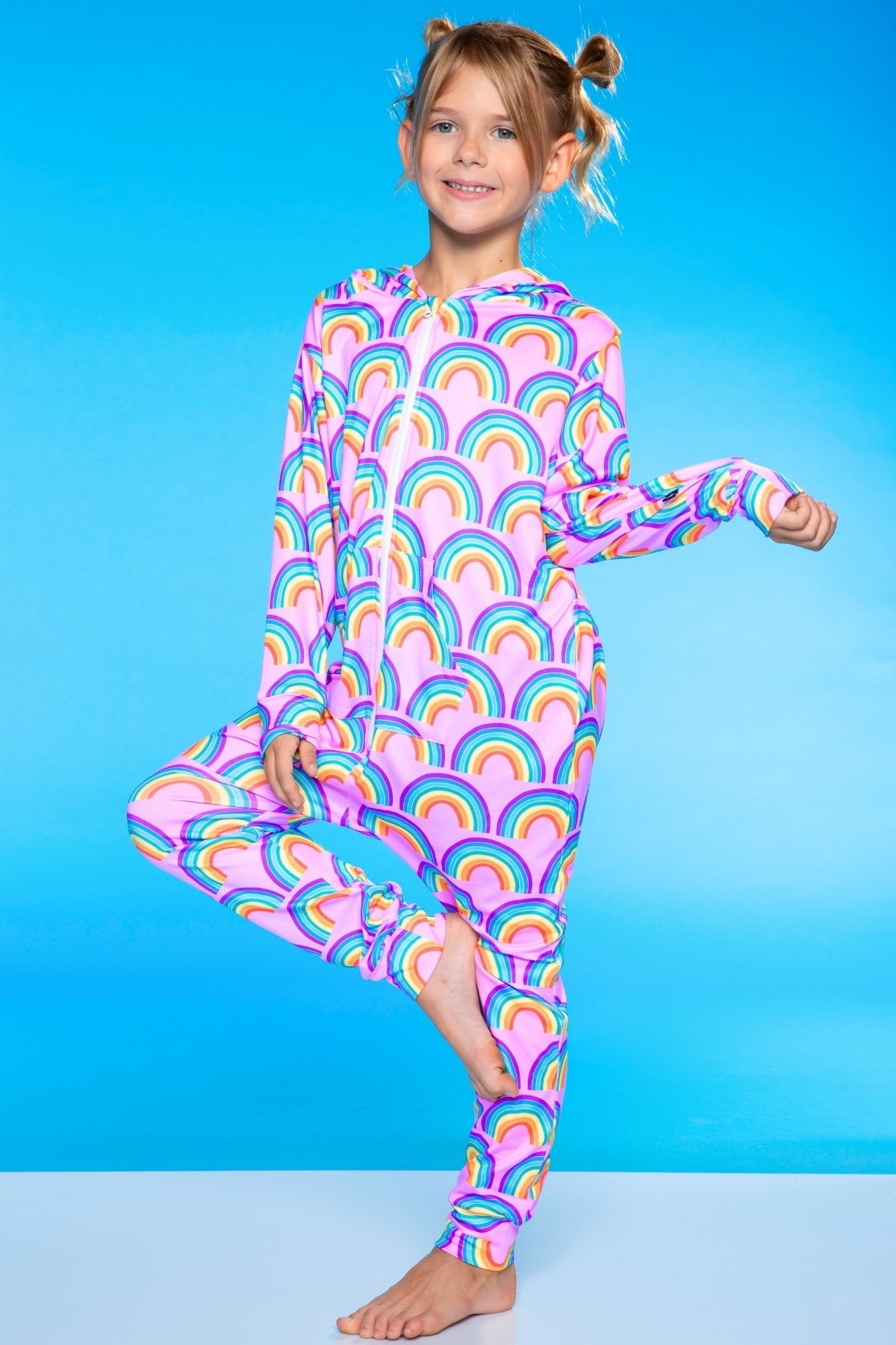 Simply Soft Hooded Zip Onesie - Pink Rainbows