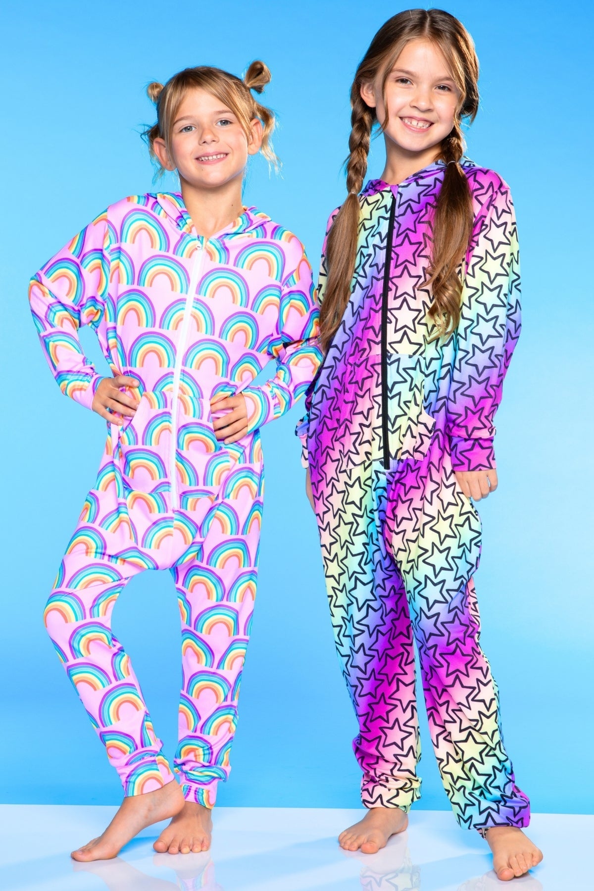 Simply Soft Hooded Zip Onesie - Pink Rainbows