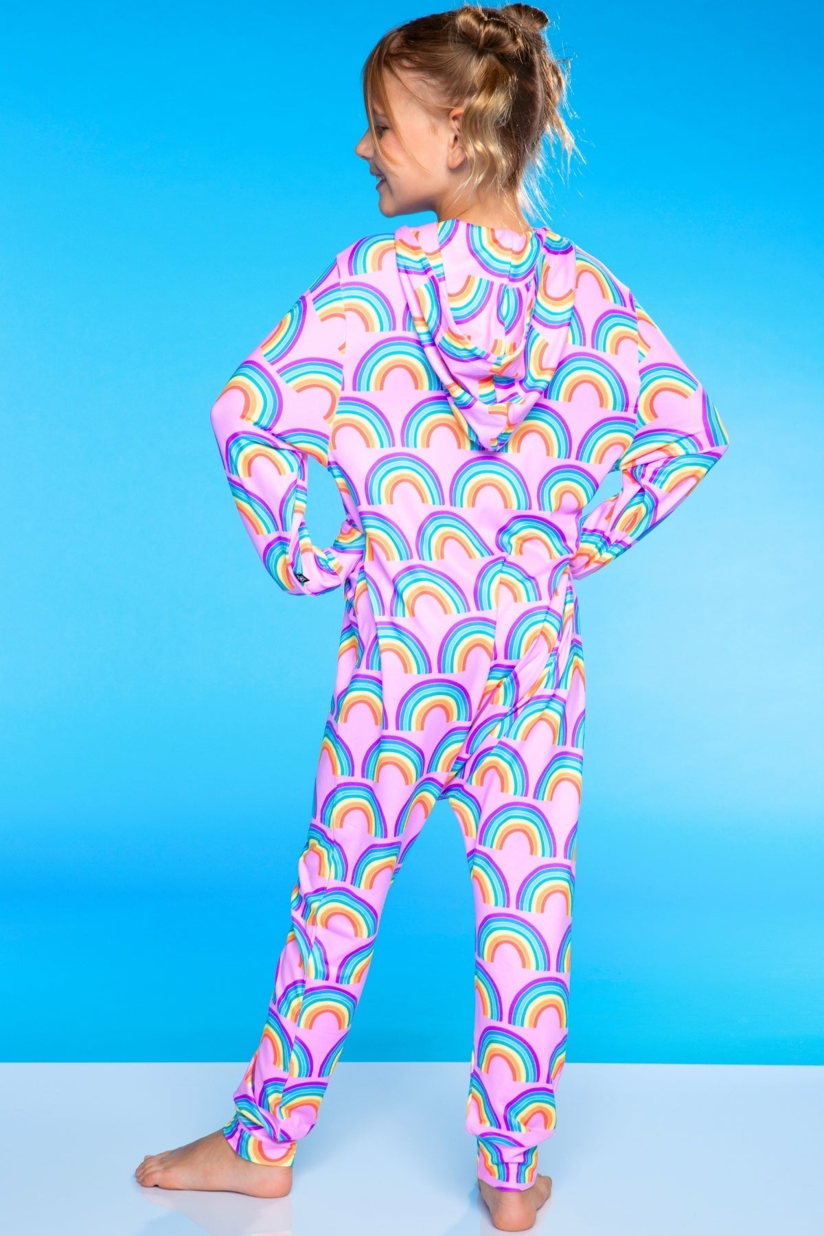 Simply Soft Hooded Zip Onesie - Pink Rainbows