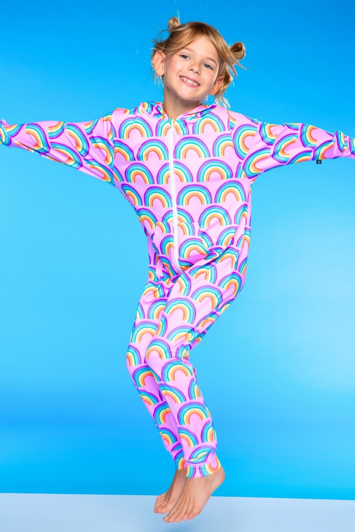 Simply Soft Hooded Zip Onesie - Pink Rainbows