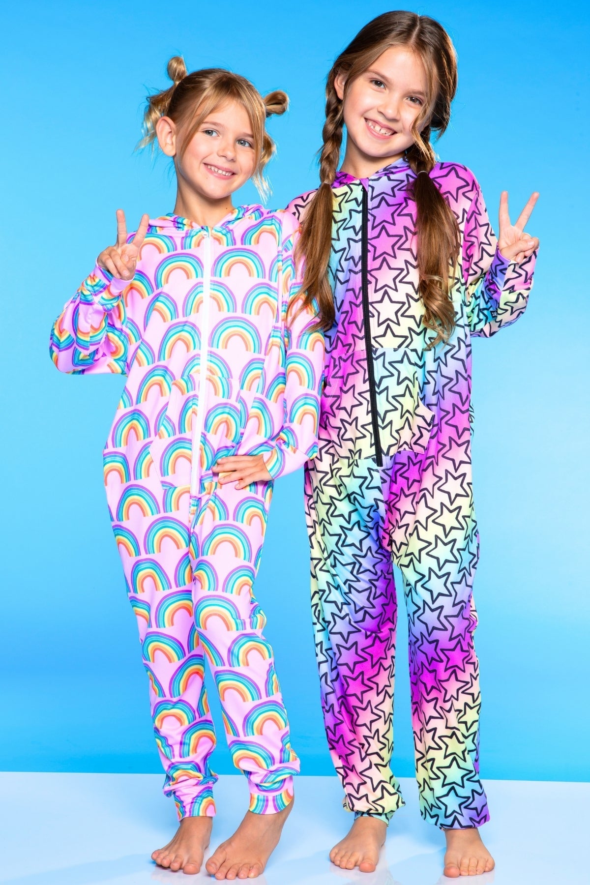 Simply Soft Hooded Zip Onesie - Pink Rainbows