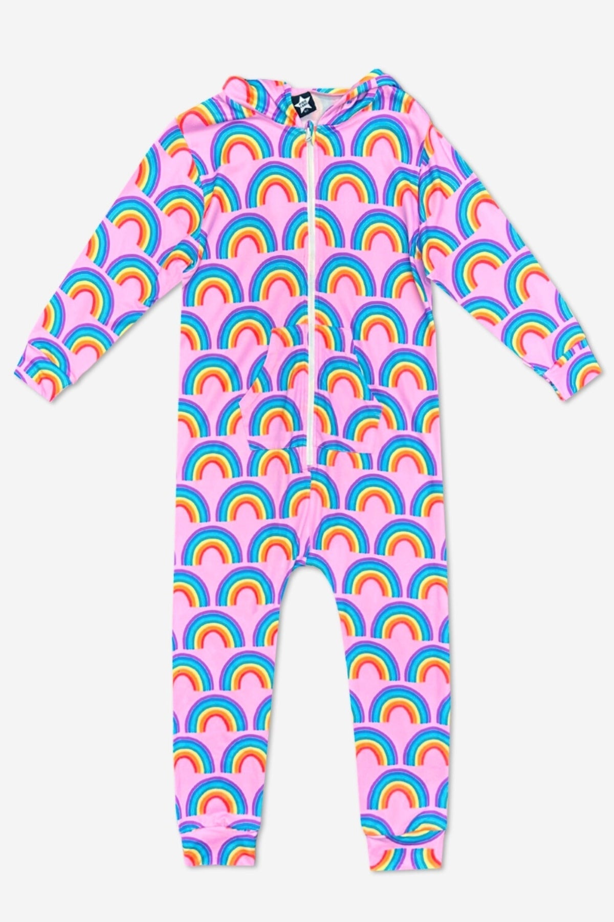 Simply Soft Hooded Zip Onesie - Pink Rainbows