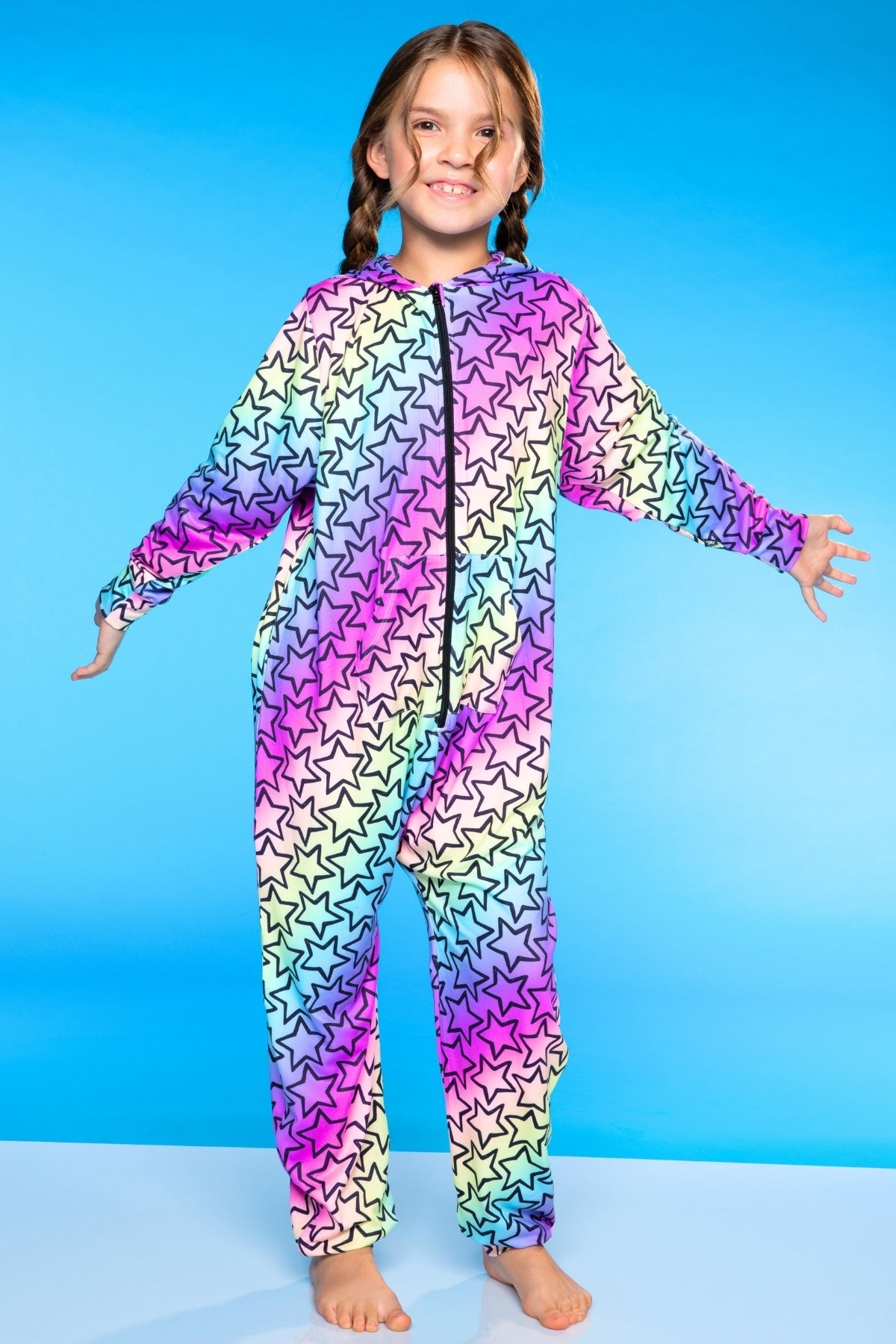 Simply Soft Hooded Zip Onesie - Pink Rainbows