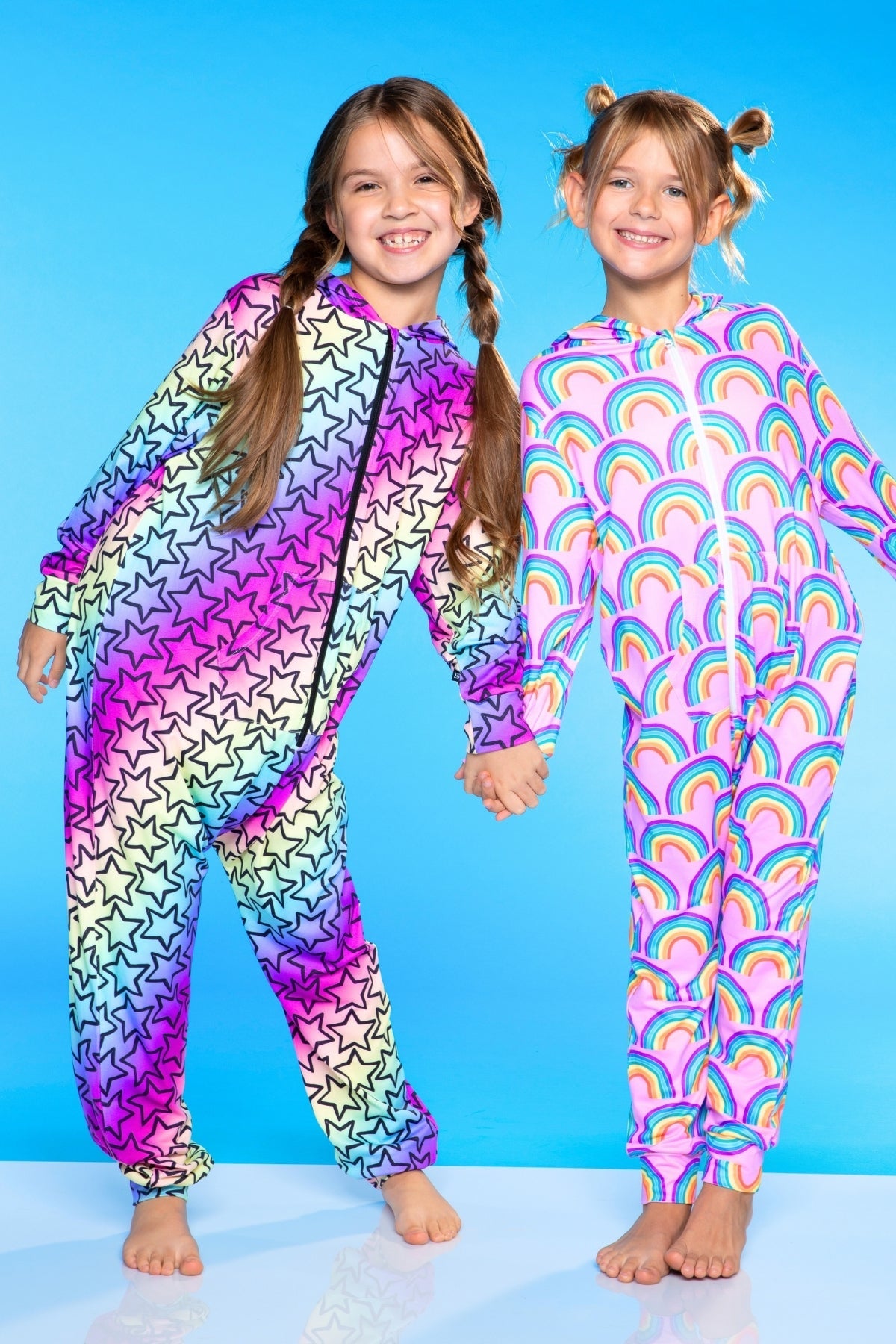 Simply Soft Hooded Zip Onesie - Pink Rainbows