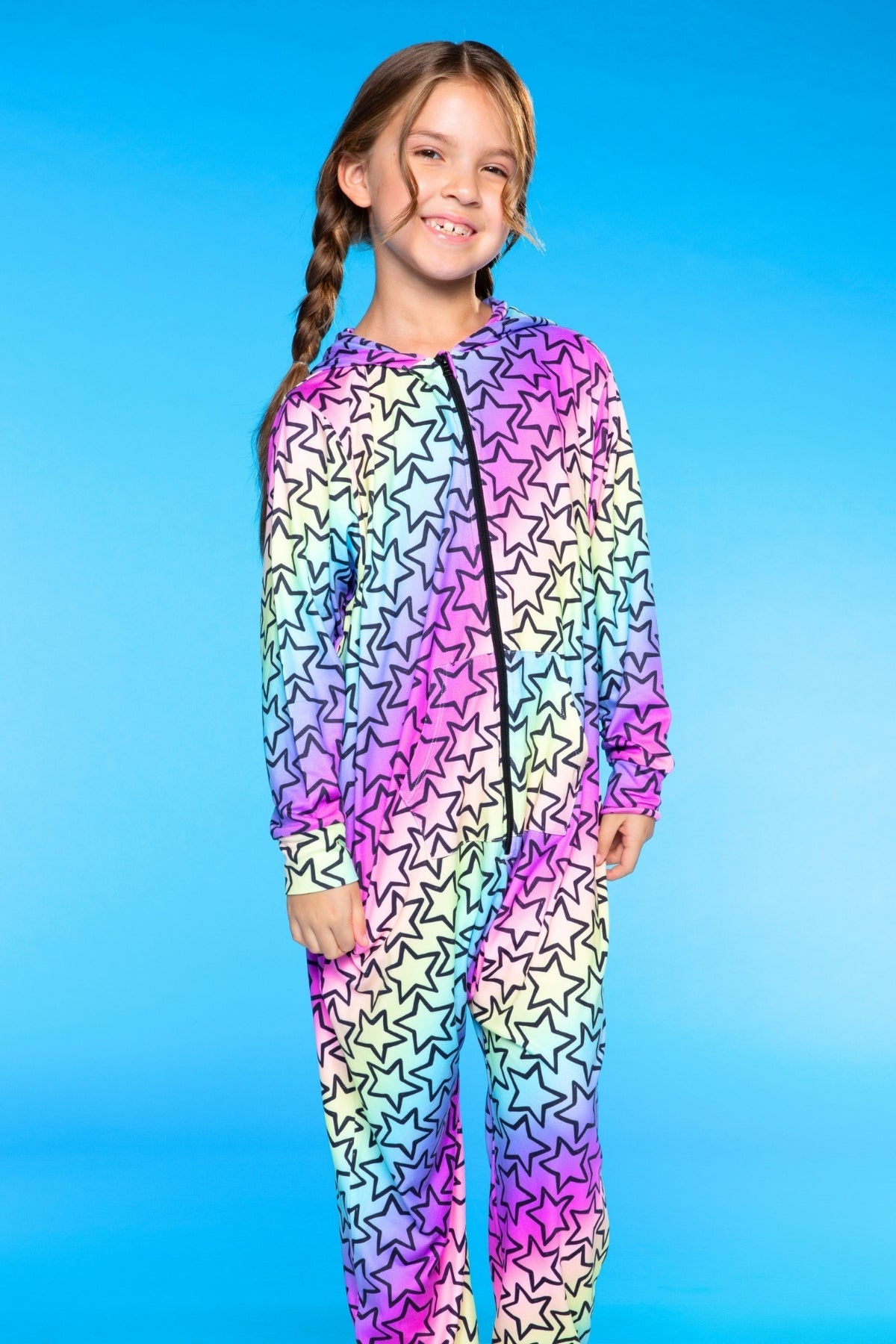 Simply Soft Hooded Zip Onesie - Pink Rainbows