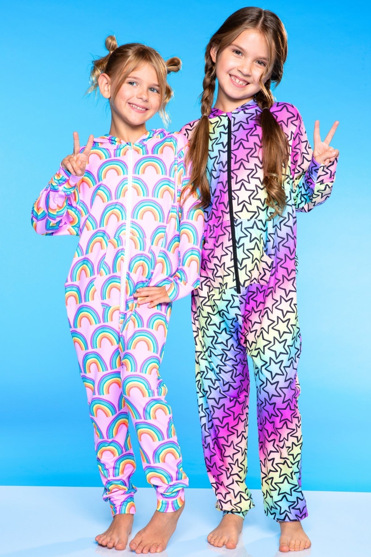Simply Soft Hooded Zip Onesie - Pink Rainbows