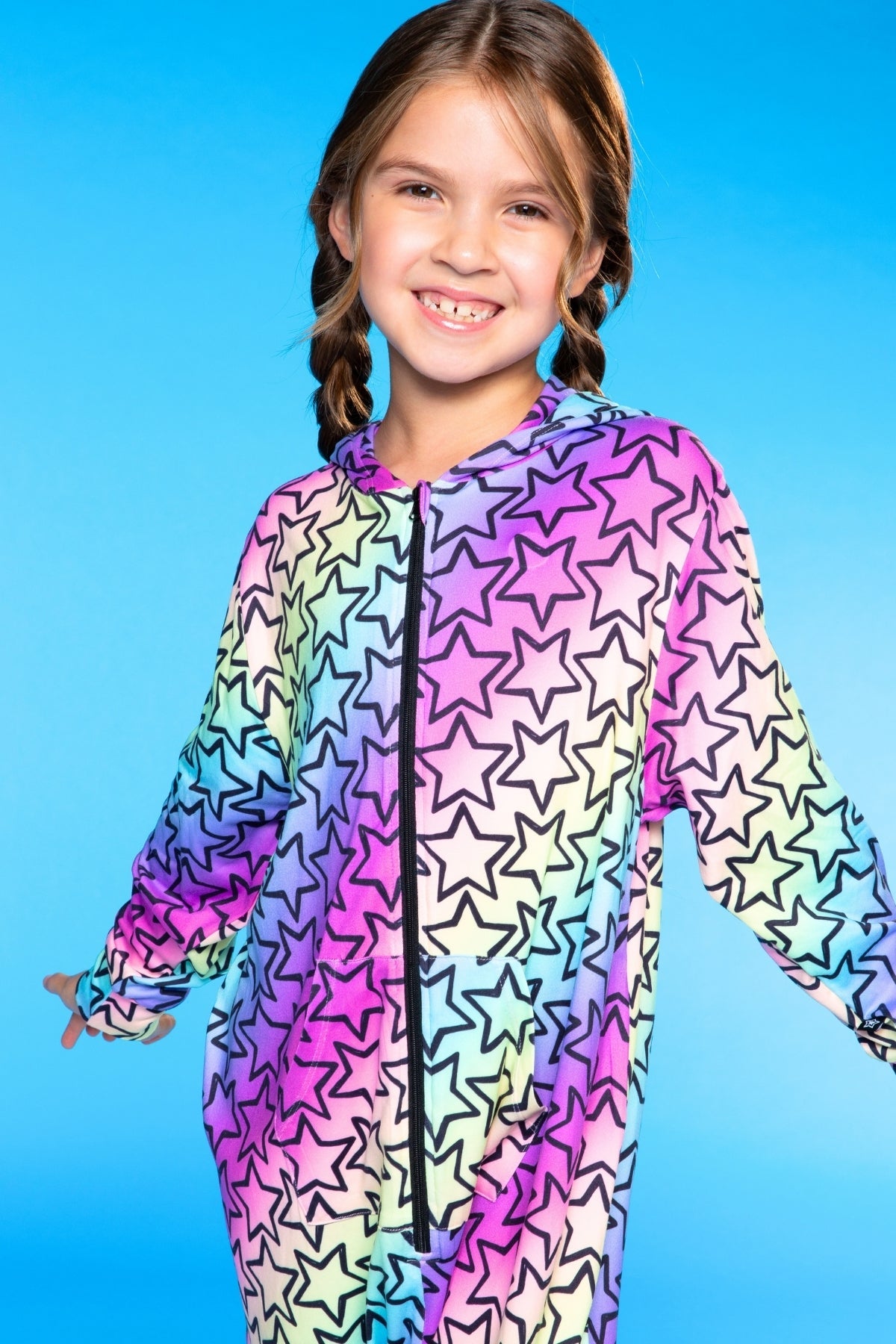 Simply Soft Hooded Zip Onesie - Pink Rainbows