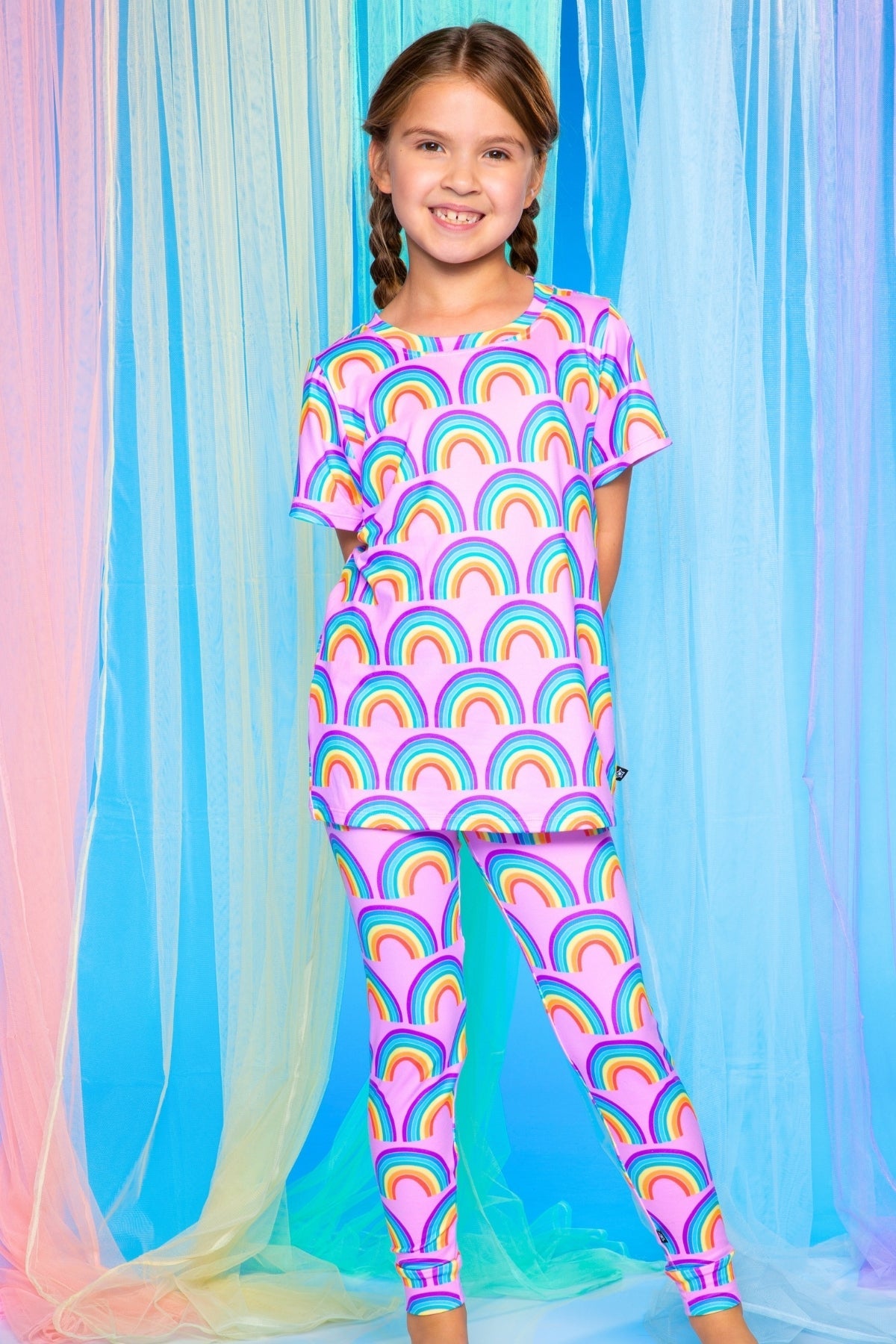 Simply Soft Short Sleeve Tee & Slim Lounge Bottom - Pink Rainbows