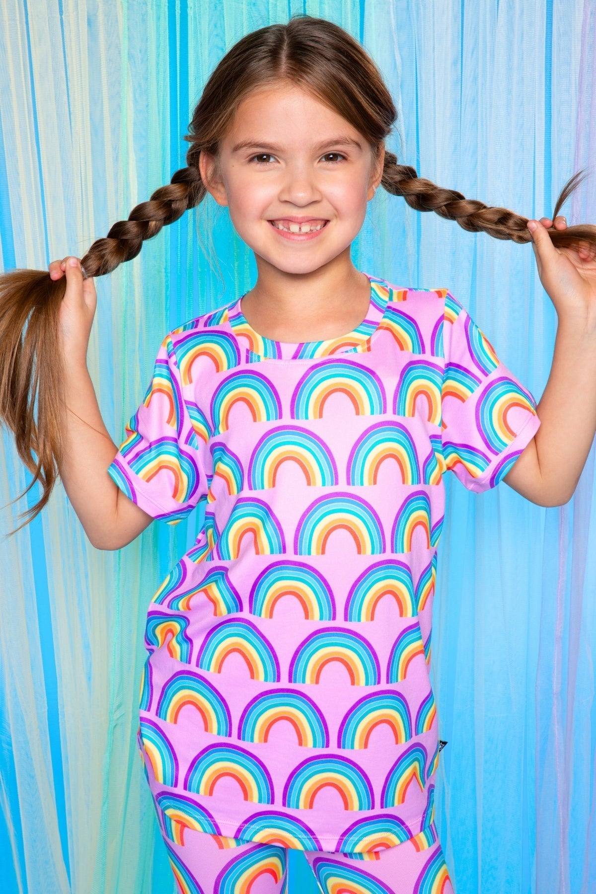 Simply Soft Short Sleeve Tee & Slim Lounge Bottom - Pink Rainbows