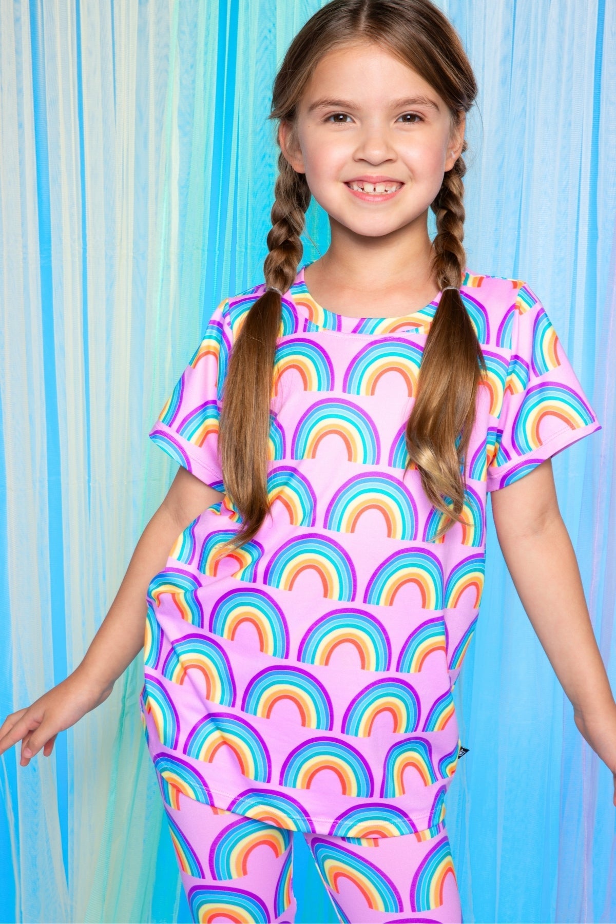 Simply Soft Short Sleeve Tee & Slim Lounge Bottom - Pink Rainbows