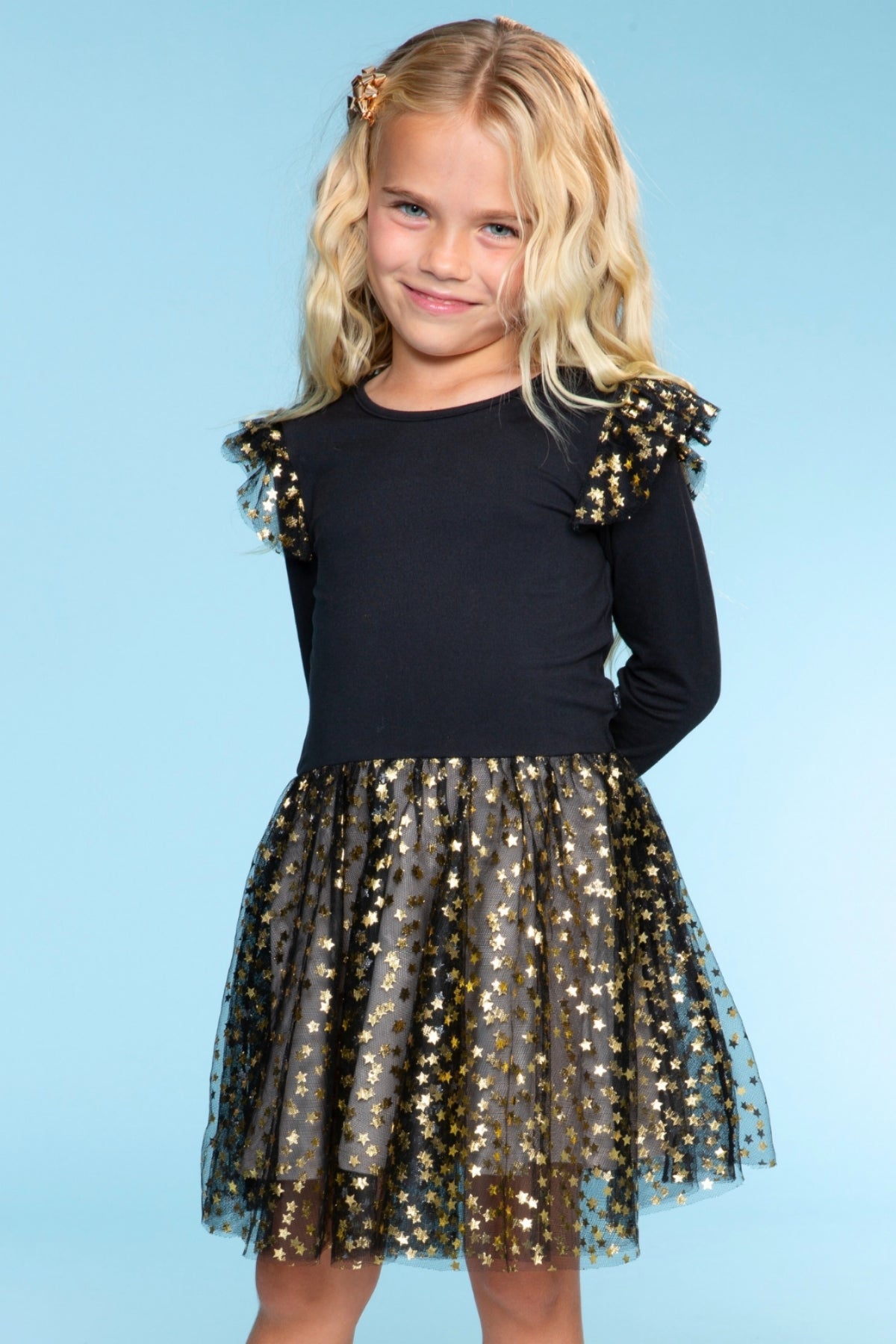 Simply Soft Bow Back Be Happy Tulle Dress - Black Foil Stars