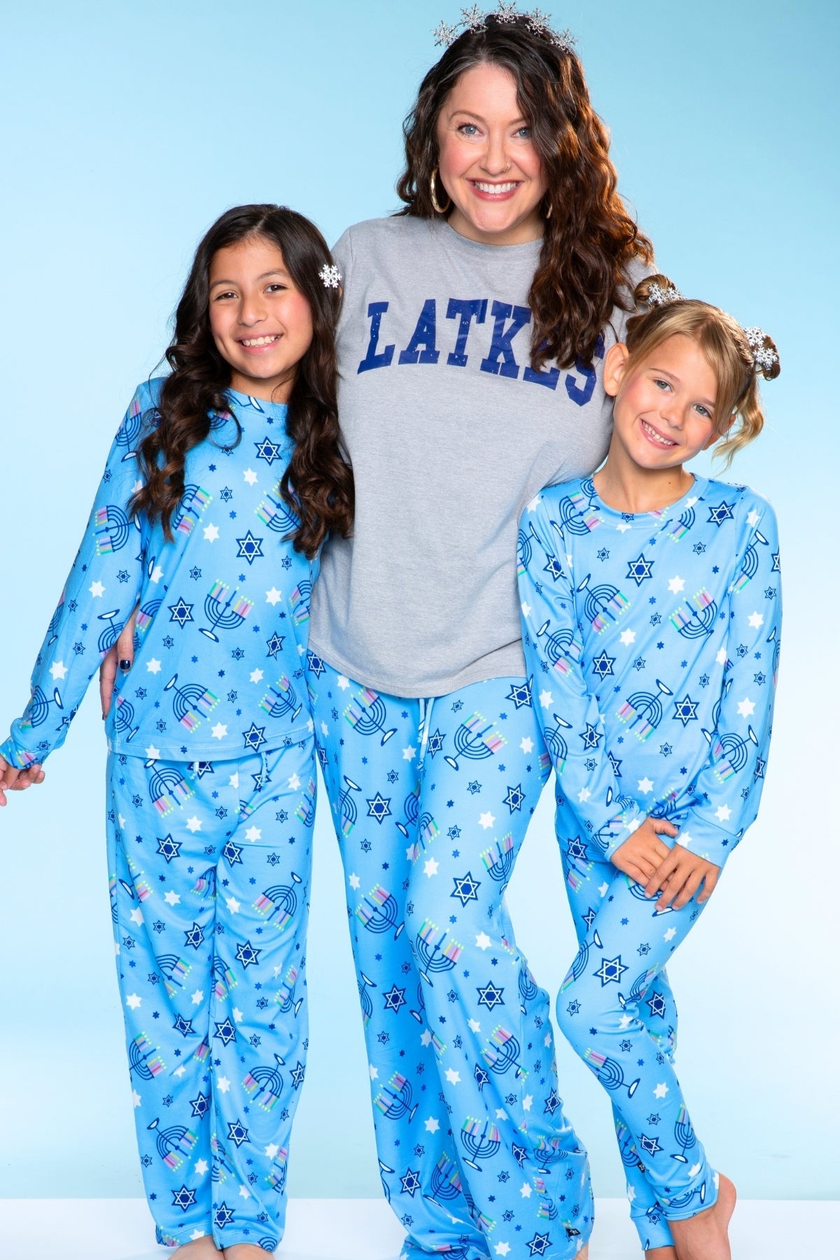 Women's Triblend Tee & Simply Soft Karate Pant - Blue Hanukkah Menorah