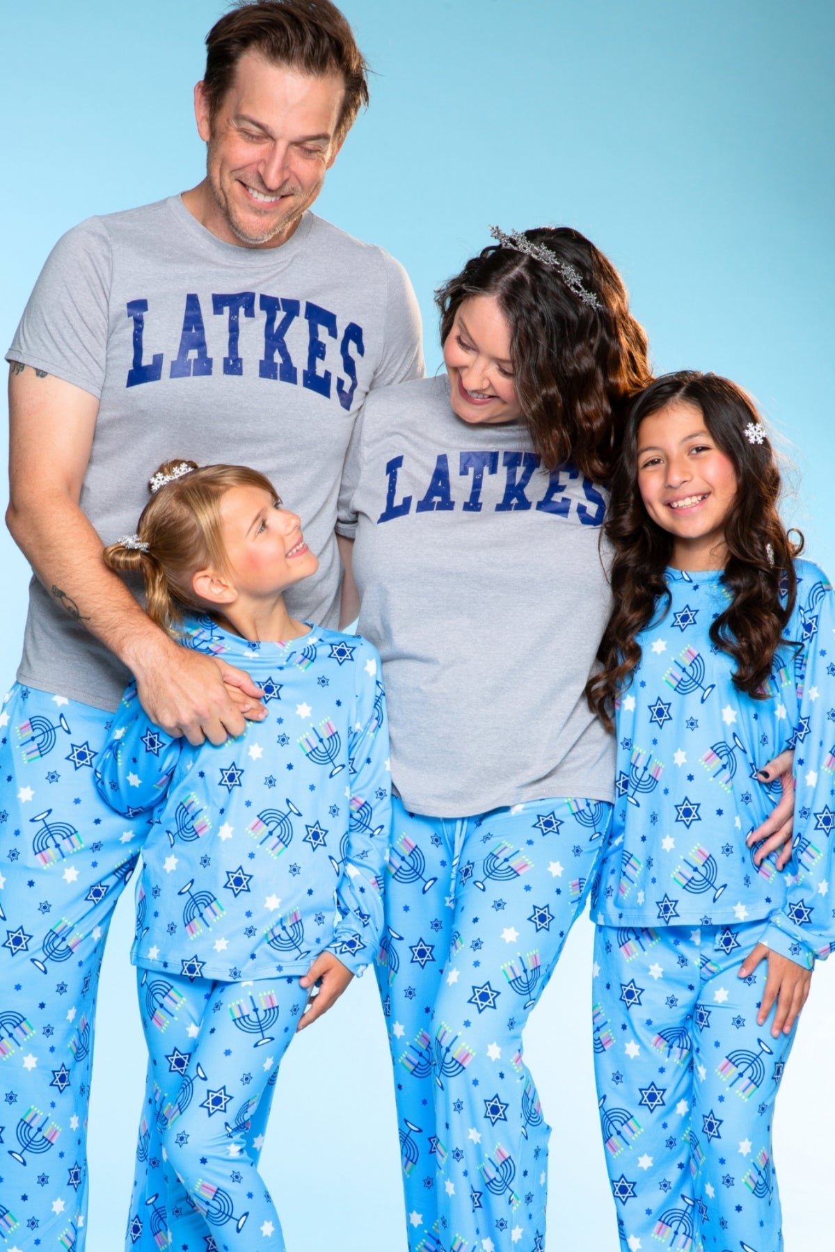 Women's Triblend Tee & Simply Soft Karate Pant - Blue Hanukkah Menorah