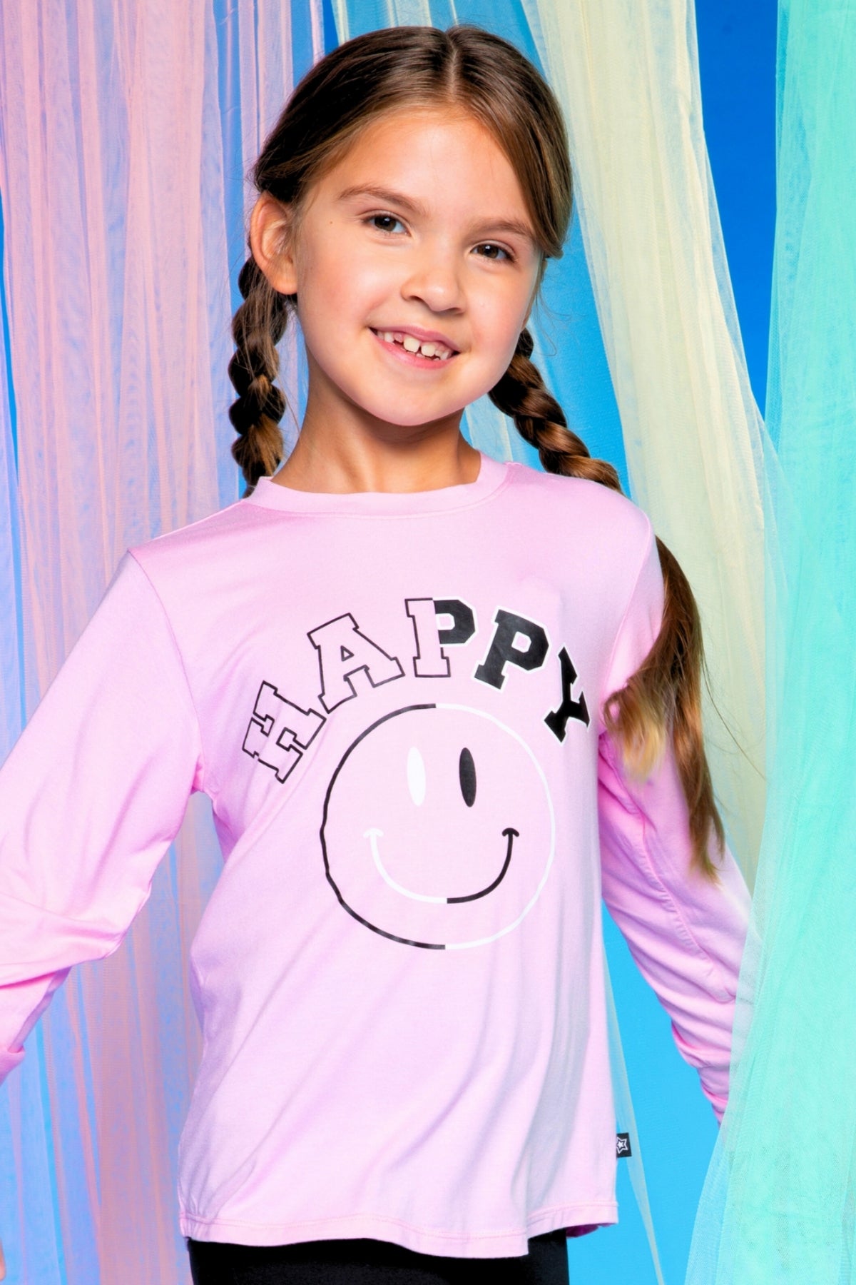 2-Pack Modal Long Sleeve Shirttail Top - Black Rainbow Peace Love | Ice Grey Star Bolt