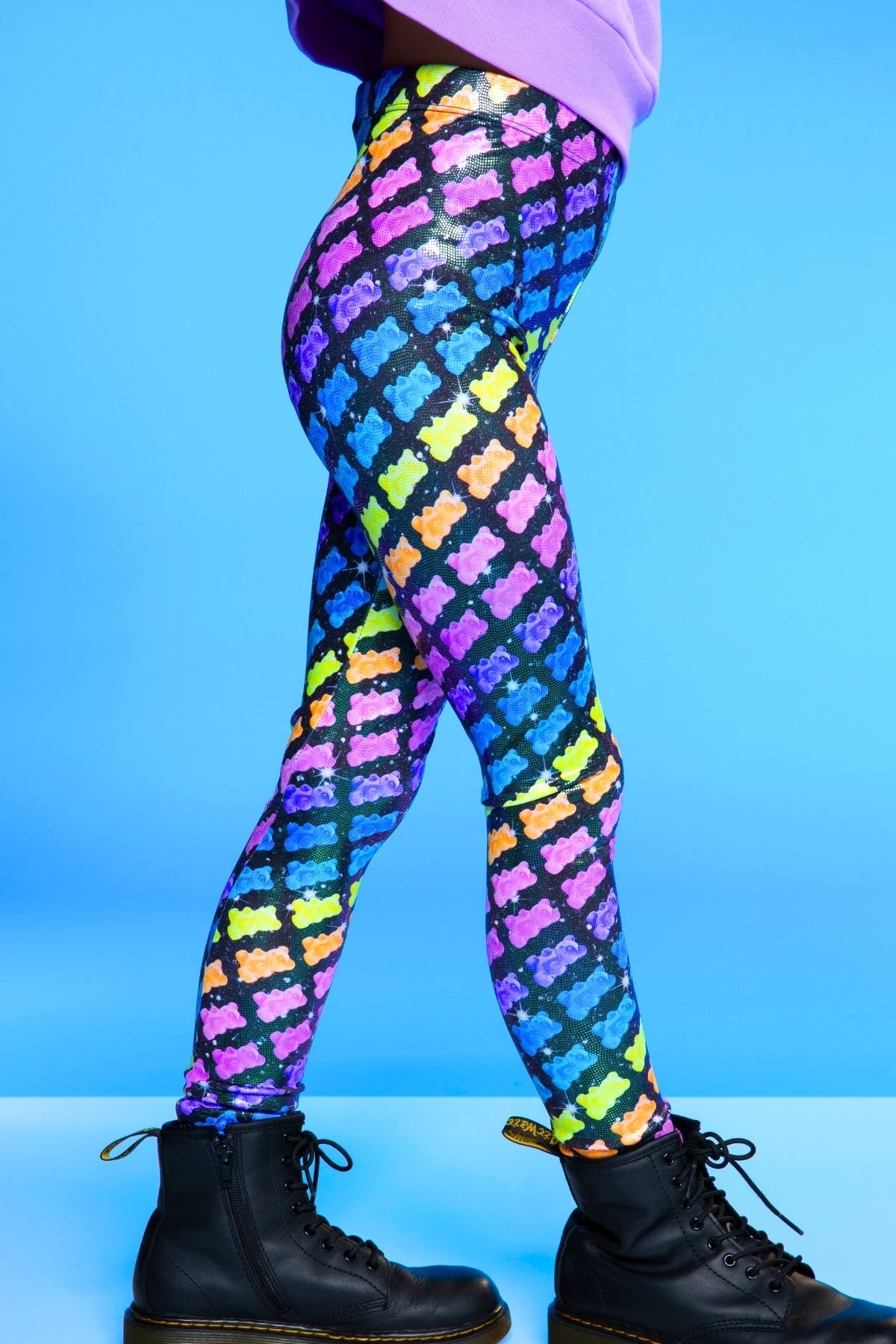 Glitter Foil High Shine Legging - Black Sparkle Rainbow Gummy Bear