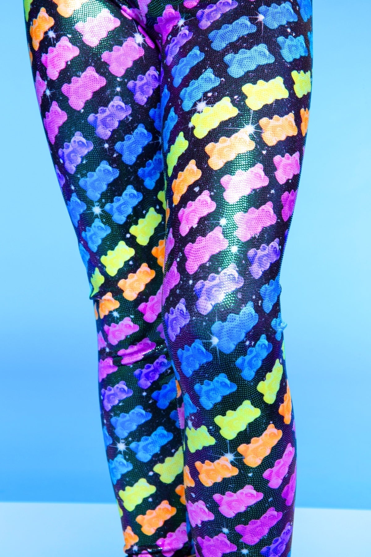 Glitter Foil High Shine Legging - Black Sparkle Rainbow Gummy Bear