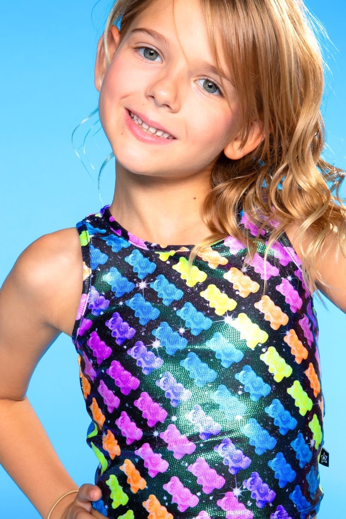 High Shine Cropped Racerback Tank & Tumble Short - Black Sparkle Rainbow Gummy Bear