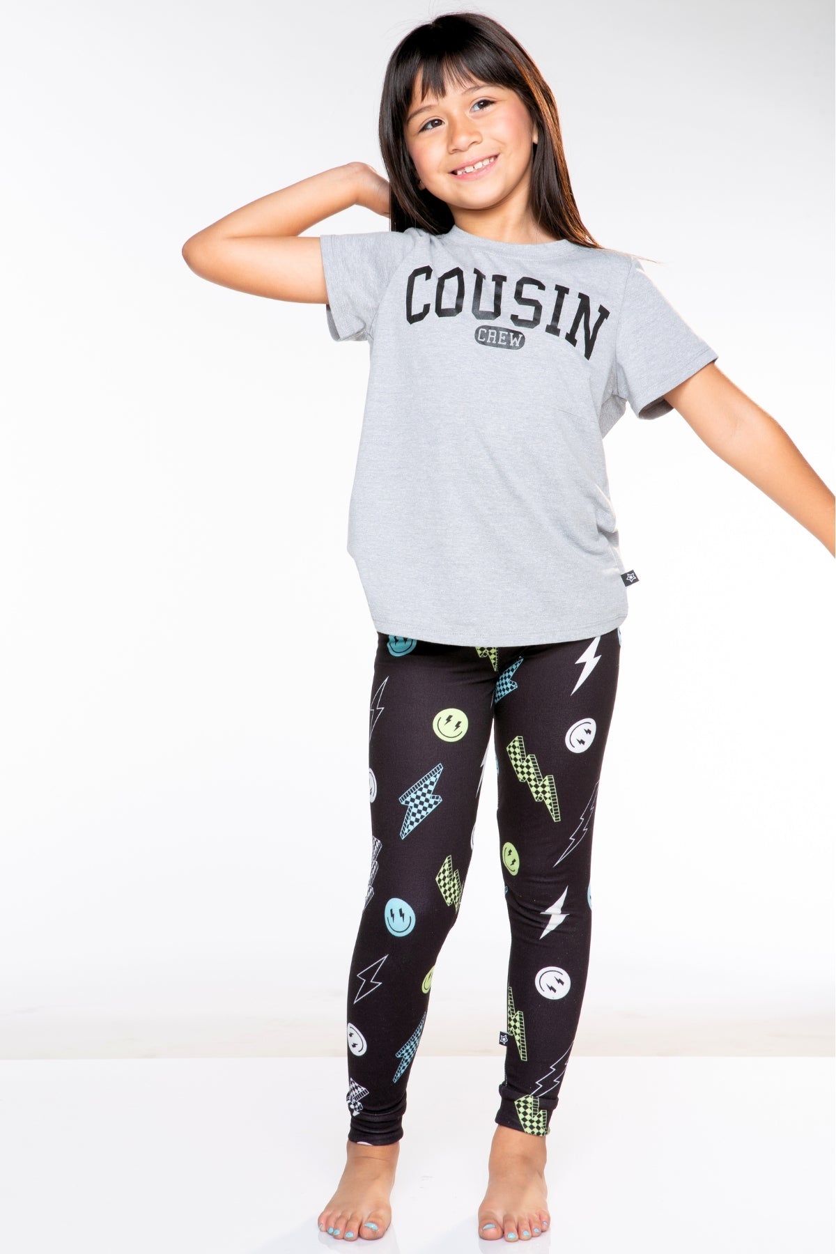Triblend Short Sleeve Tee & Slim Lounge Bottom - Black Grey Cousin Crew Smile