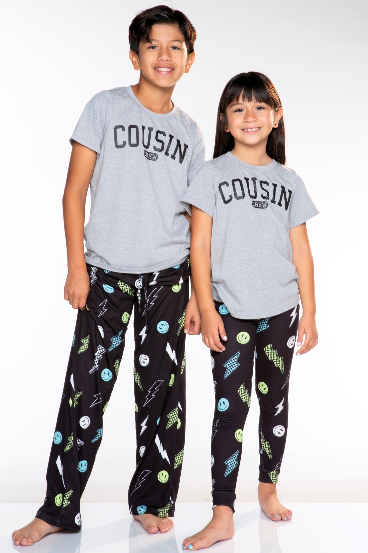 Triblend Short Sleeve Tee & Slim Lounge Bottom - Black Grey Cousin Crew Smile