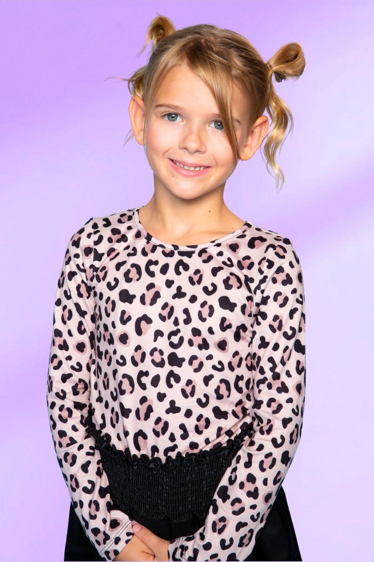 Simply Soft Long Sleeve Smocked Skirt Dress - Black Leopard Liquid