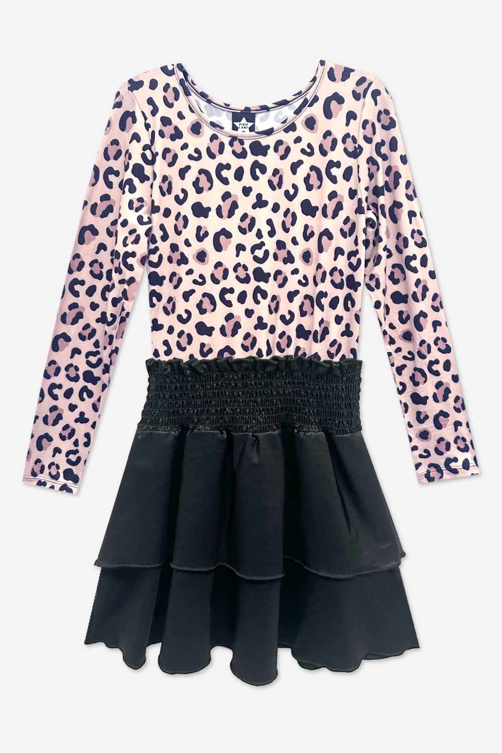 Simply Soft Long Sleeve Smocked Skirt Dress - Black Leopard Liquid