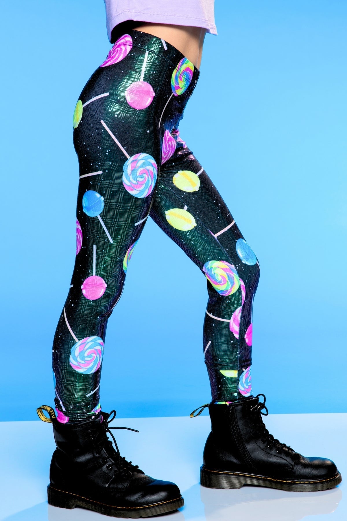 Glitter Foil High Shine Long Legging. - Black Rainbow Foil Splatter