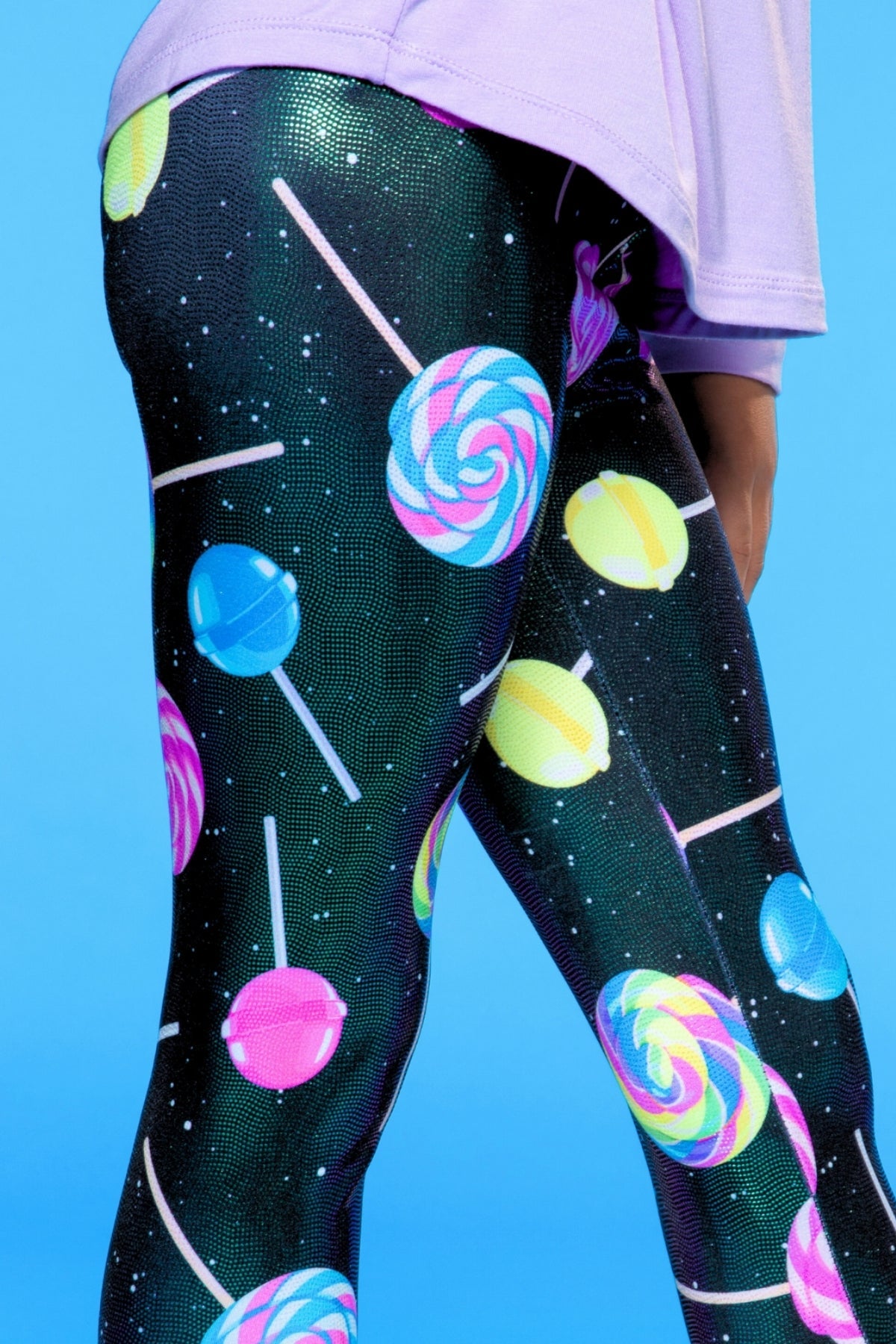 Glitter Foil High Shine Long Legging. - Black Rainbow Foil Splatter