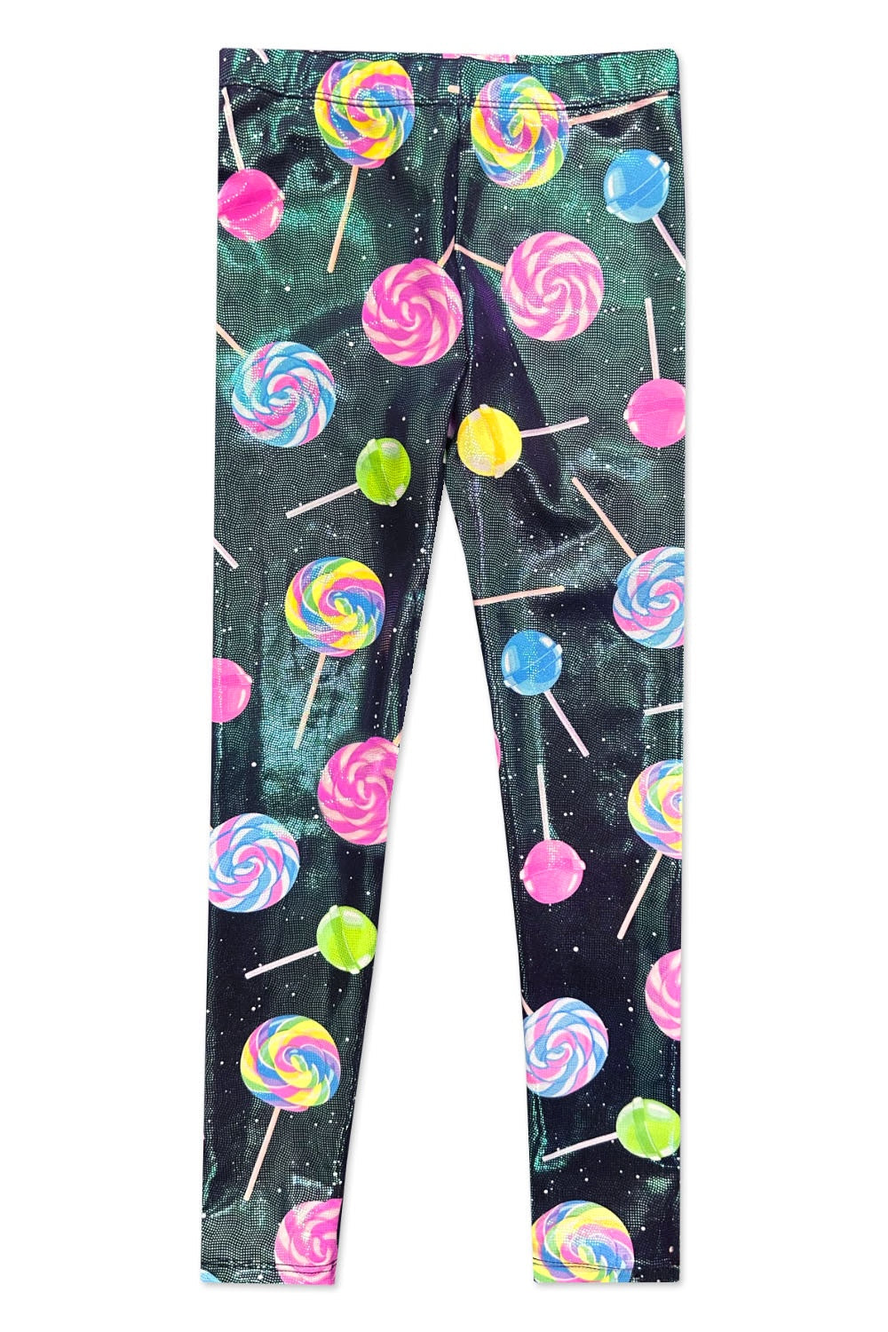 Glitter Foil High Shine Long Legging. - Black Rainbow Foil Splatter