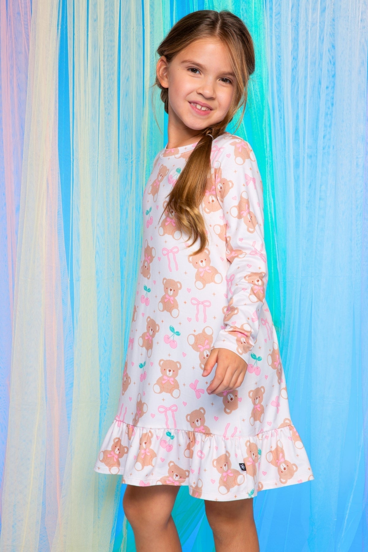 Simply Soft Long Sleeve Ruffle Lounge Dress - Lilac Rainbow Gummy Bear - NEW!