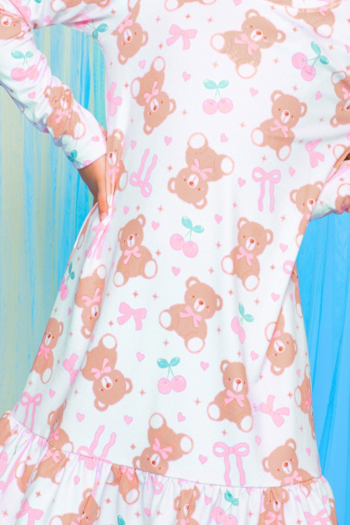 Simply Soft Long Sleeve Ruffle Lounge Dress - Lilac Rainbow Gummy Bear - NEW!