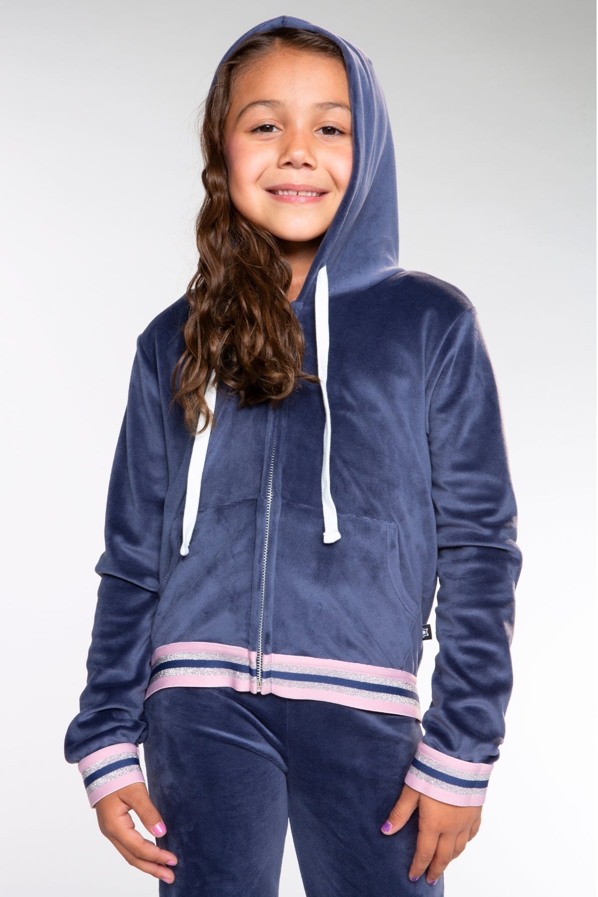 Velour Cropped Zip Hoodie - Vintage Navy