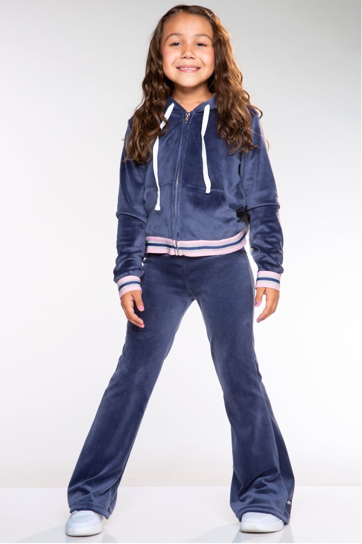 Velour Cropped Zip Hoodie - Vintage Navy