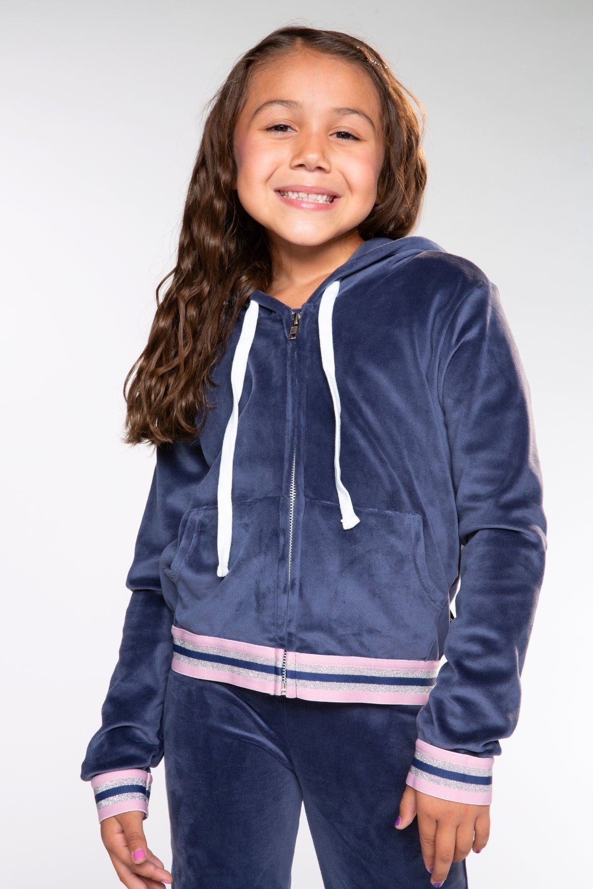 Velour Cropped Zip Hoodie - Vintage Navy