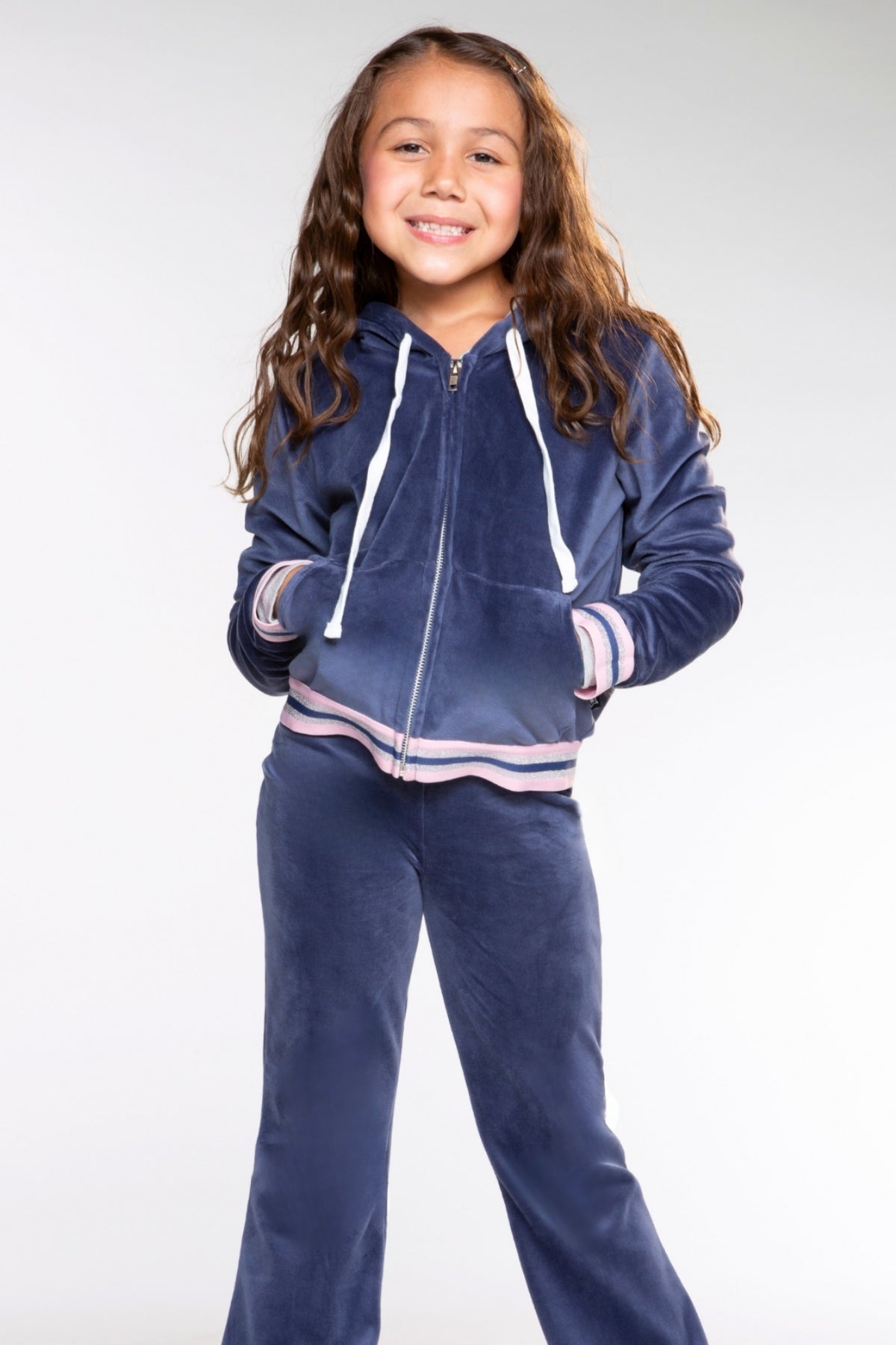 Velour Cropped Zip Hoodie - Vintage Navy