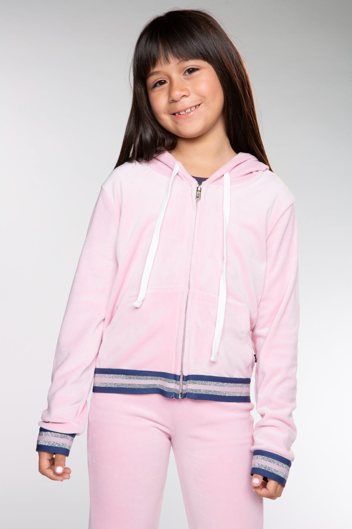 Velour Cropped Zip Hoodie - Dusty Pink