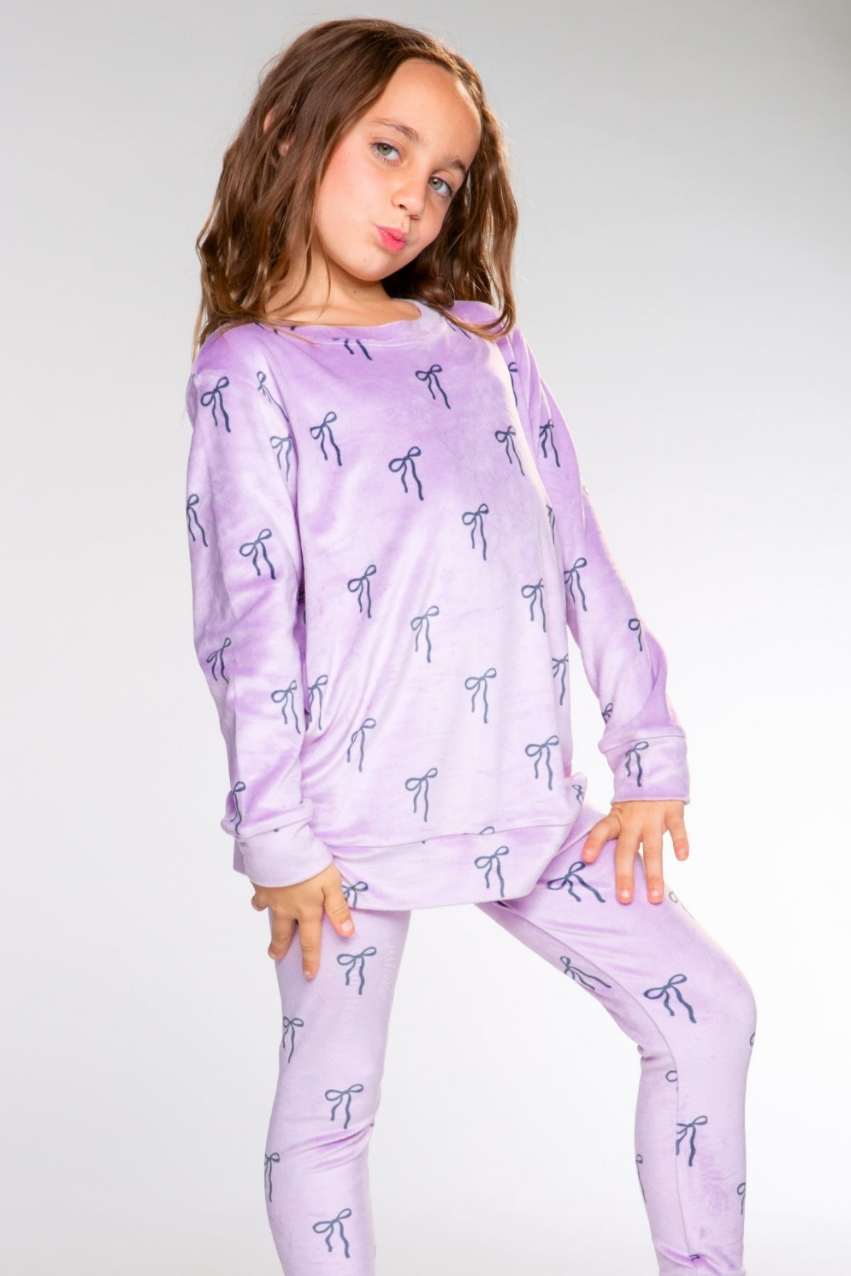 Long Sleeve Velour Set - Lilac Bows - LOVE!