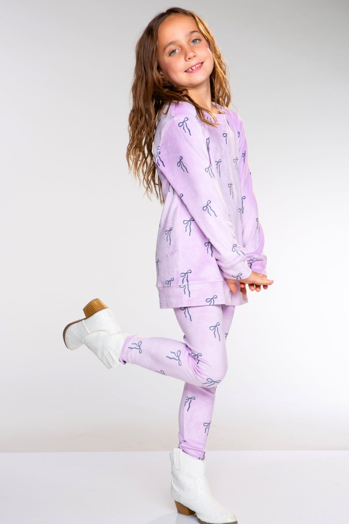 Long Sleeve Velour Set - Lilac Bows - LOVE!