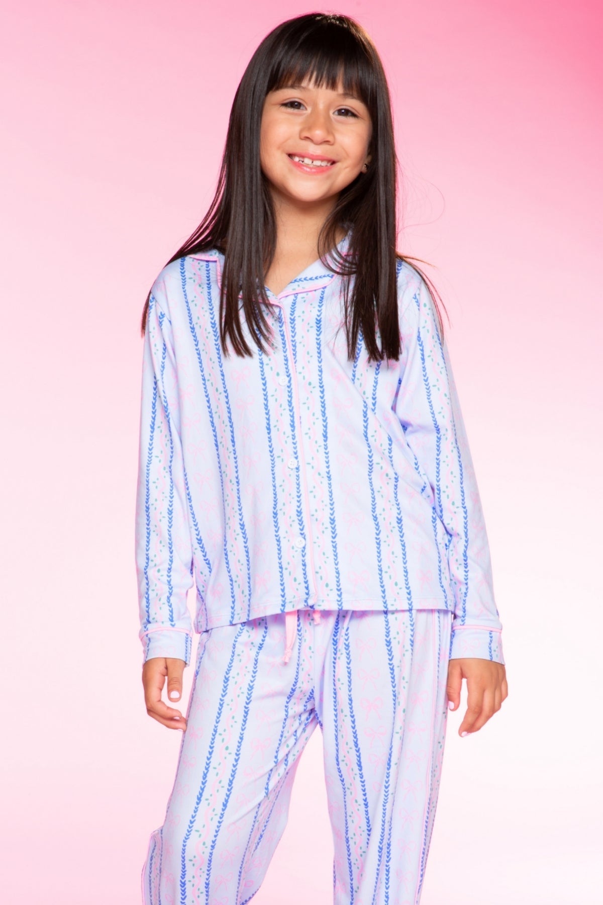 Long Sleeve Simply Soft Button Down Top & Karate Pant - Ivory Blue Floral