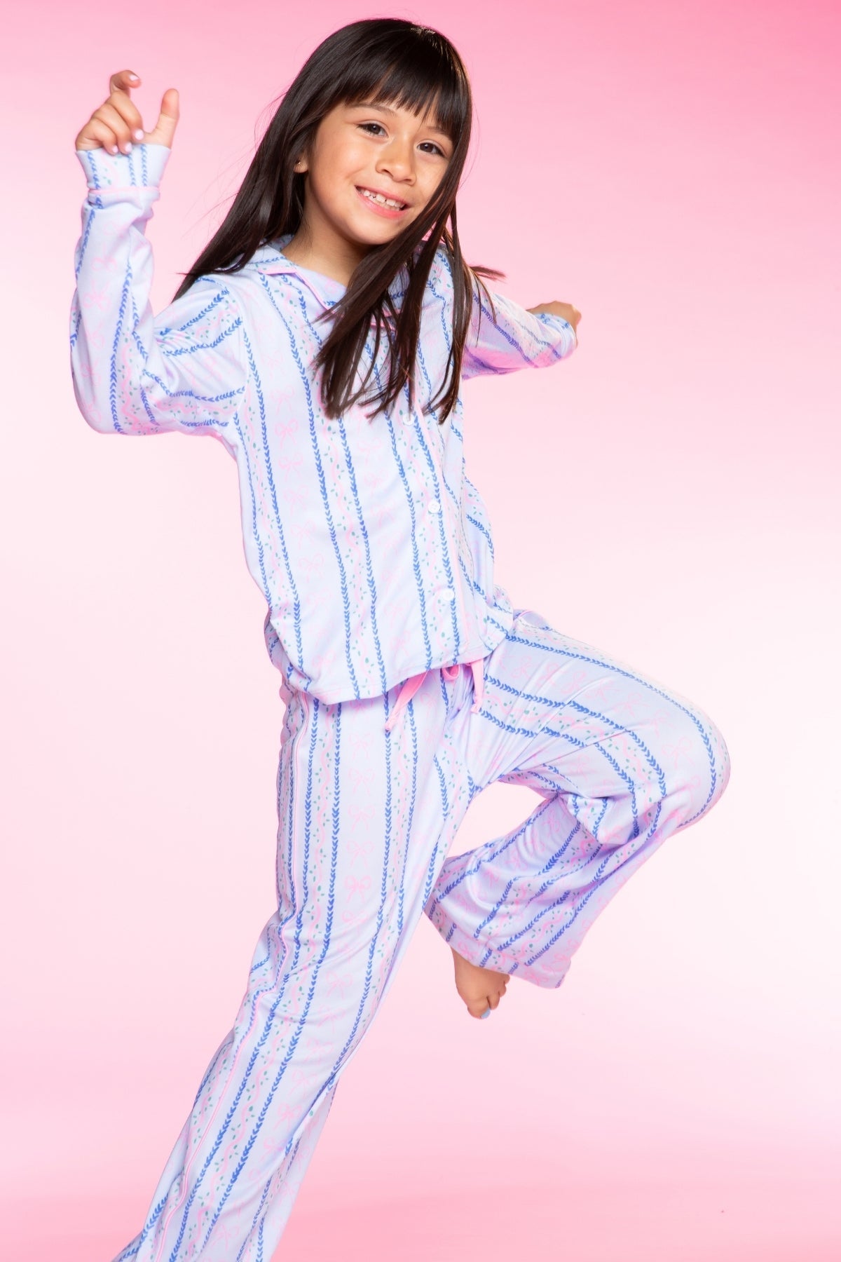 Long Sleeve Simply Soft Button Down Top & Karate Pant - Ivory Blue Floral