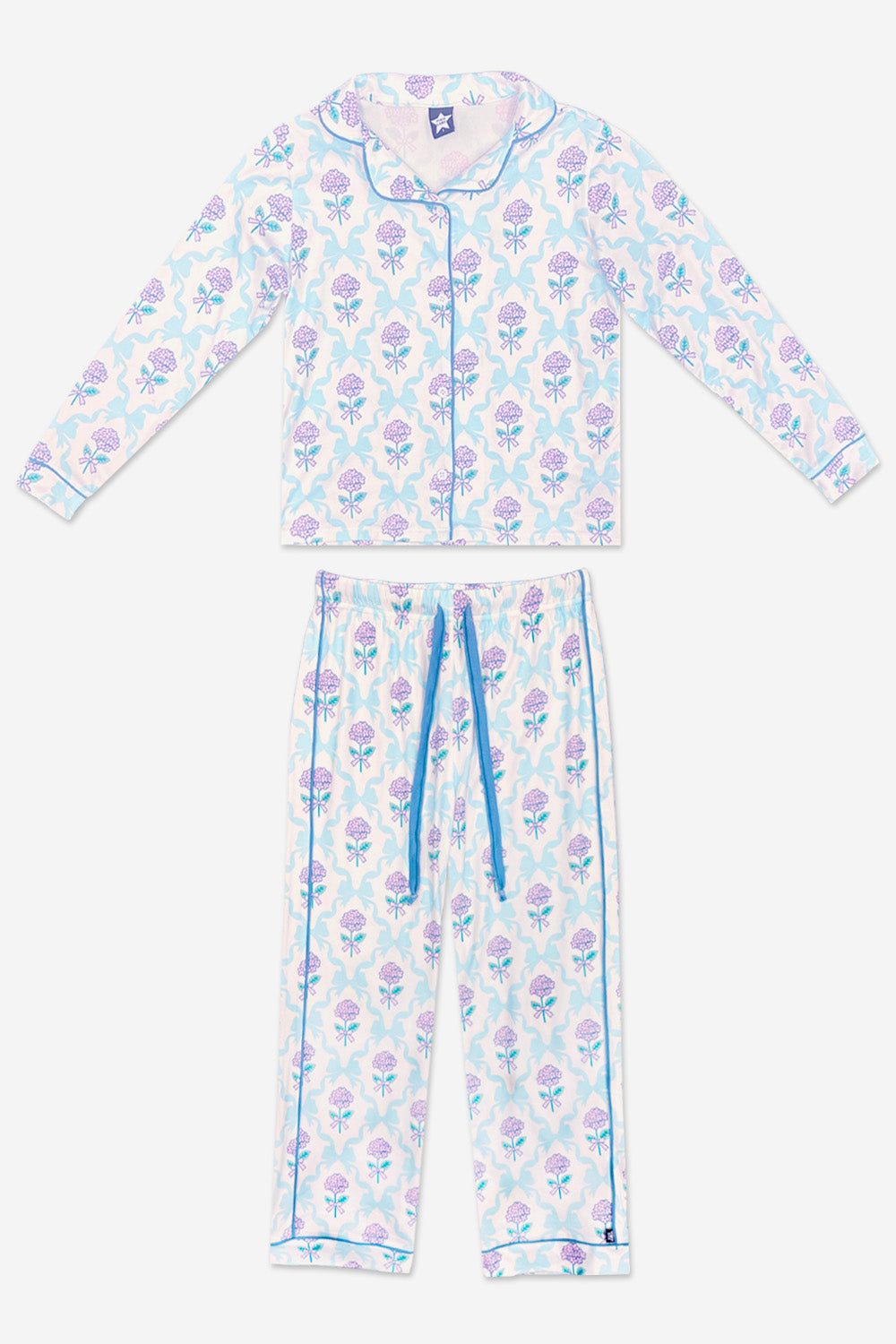 Long Sleeve Simply Soft Button Down Top & Karate Pant - Ivory Blue Floral