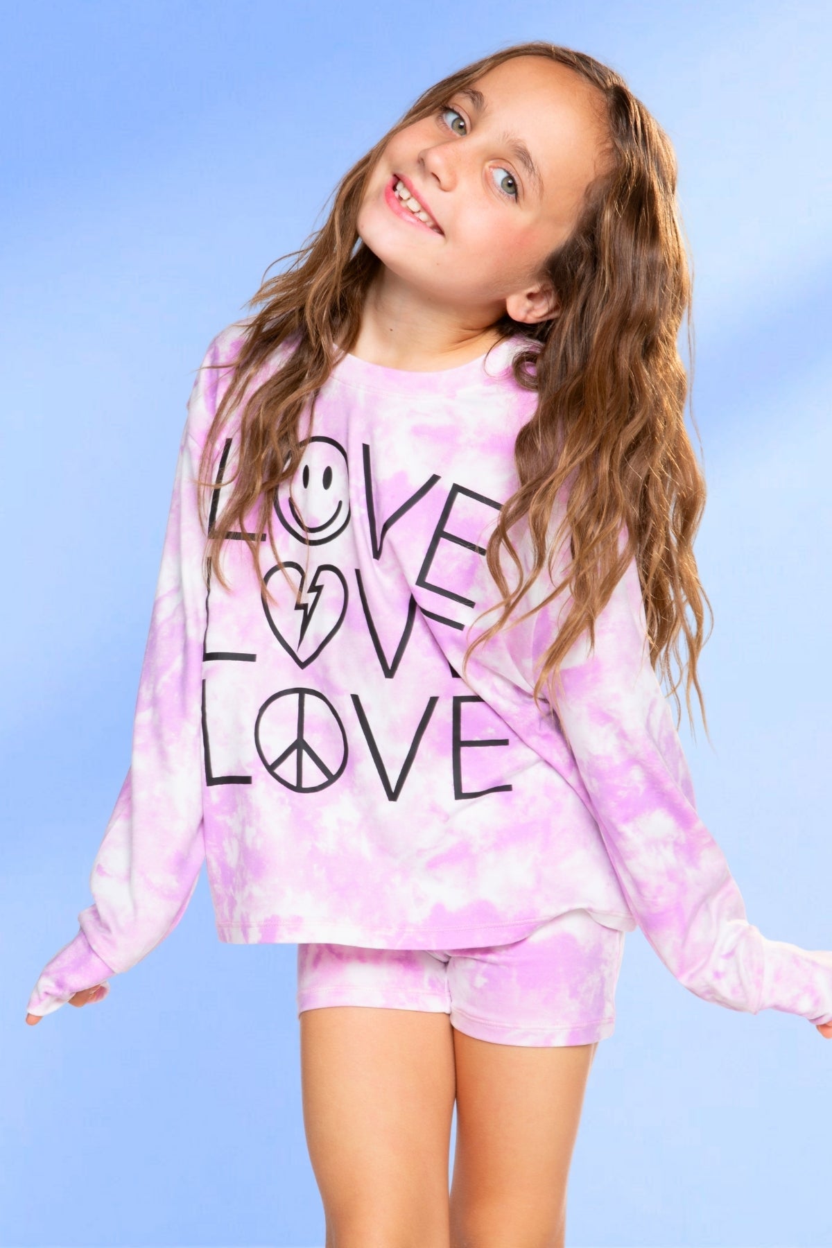 Simply Soft Long Sleeve Easy Tee & Tumble Short Lounge Set - Pink Tie Dye Love