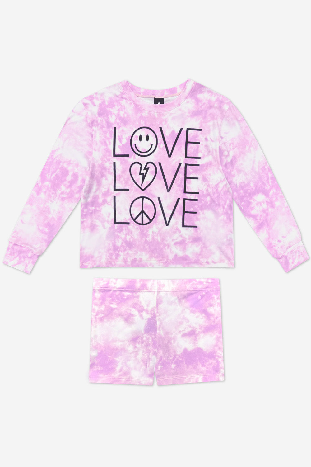 Simply Soft Long Sleeve Easy Tee & Tumble Short Lounge Set - Pink Tie Dye Love