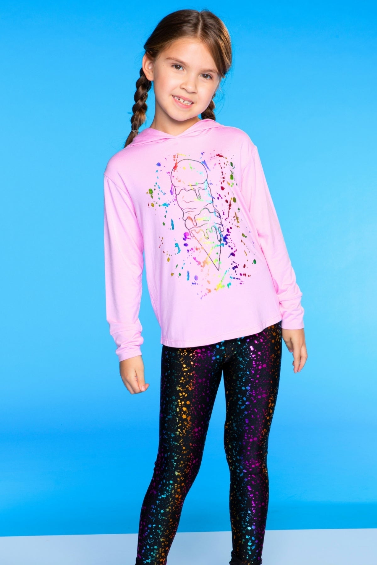 Glitter Foil High Shine Long Legging. - Black Rainbow Foil Splatter
