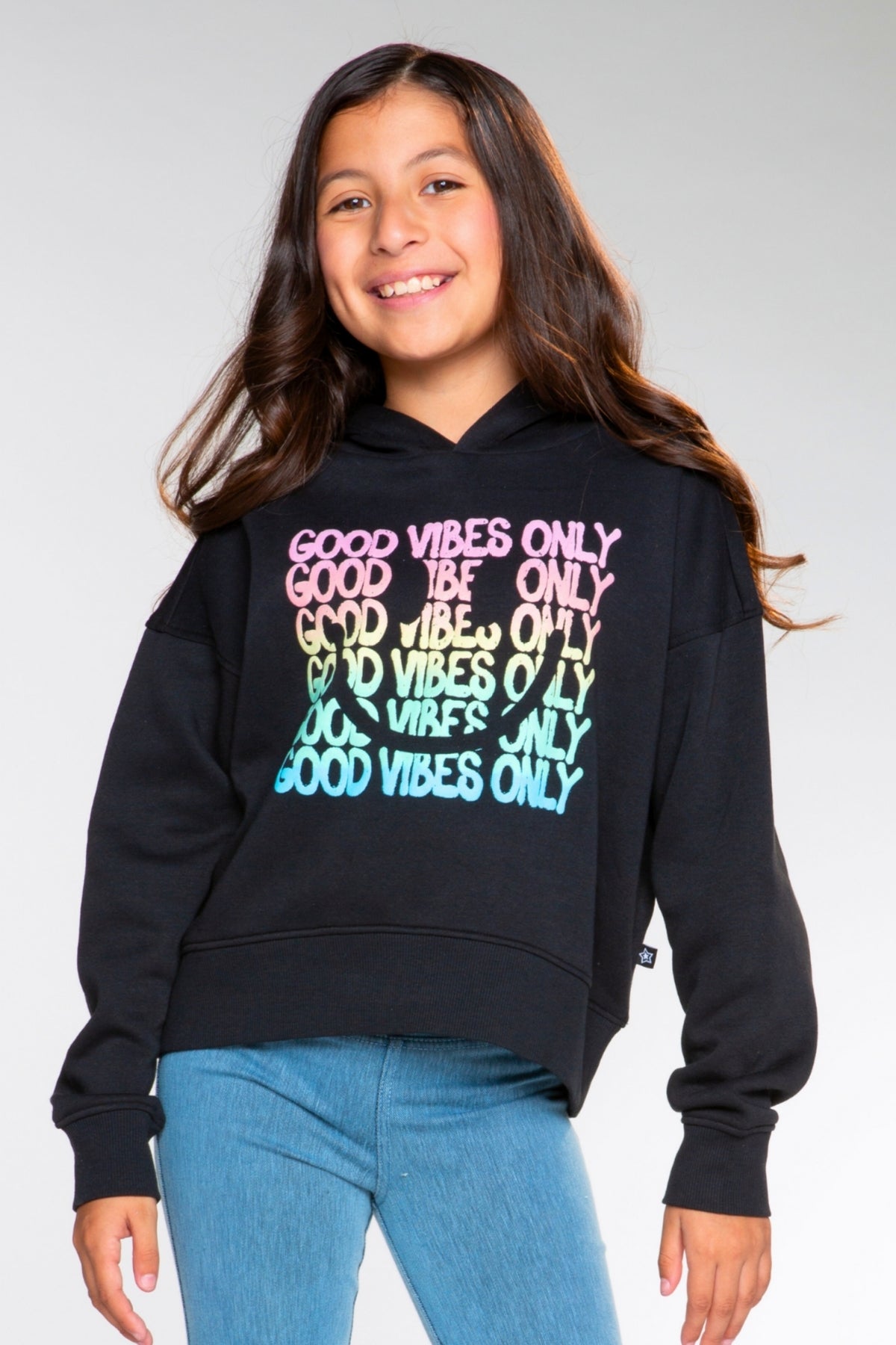 Cotton Soft French Terry Everyday Hoodie - Black Rainbow Heart Bolt