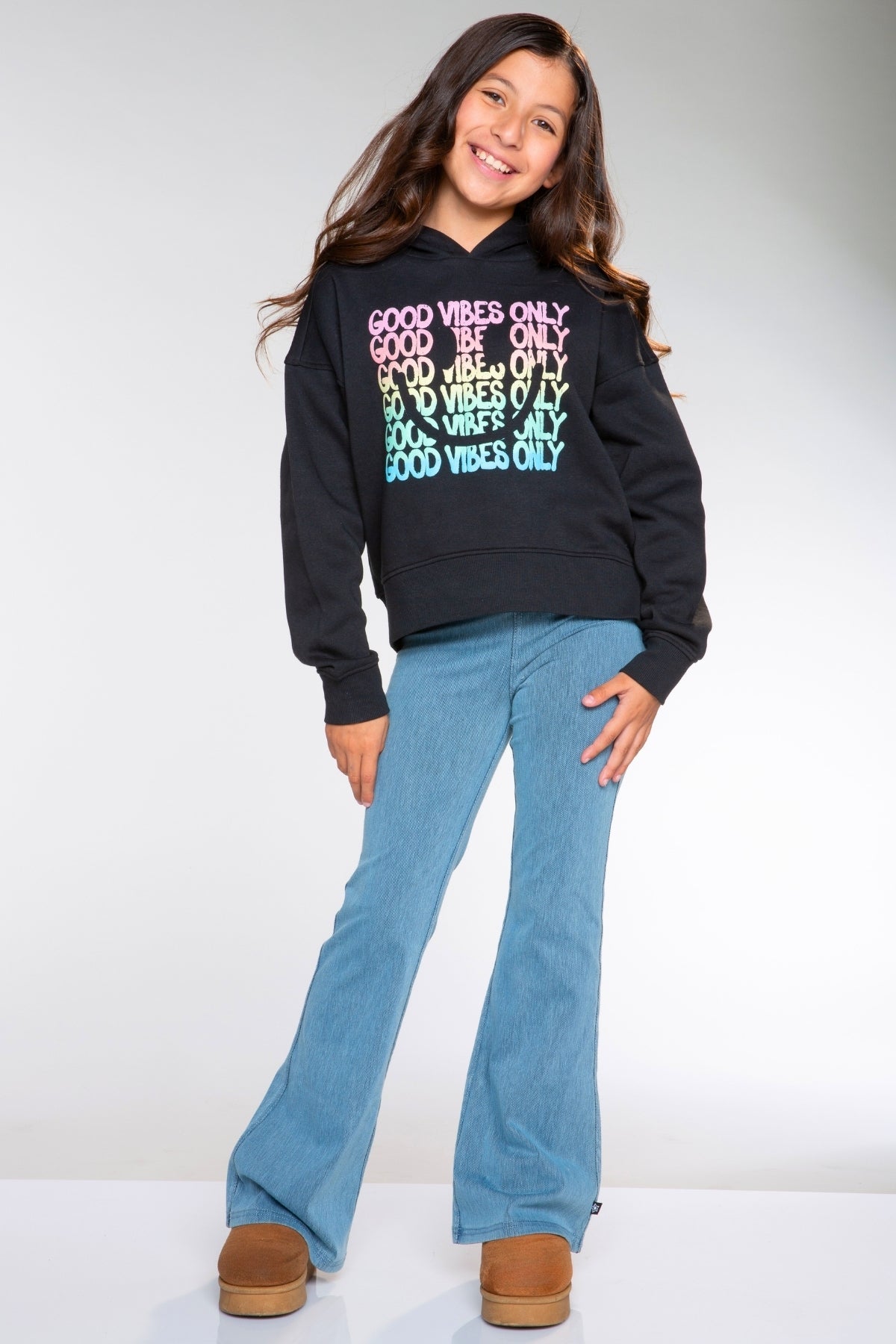 Cotton Soft French Terry Everyday Hoodie - Black Rainbow Heart Bolt