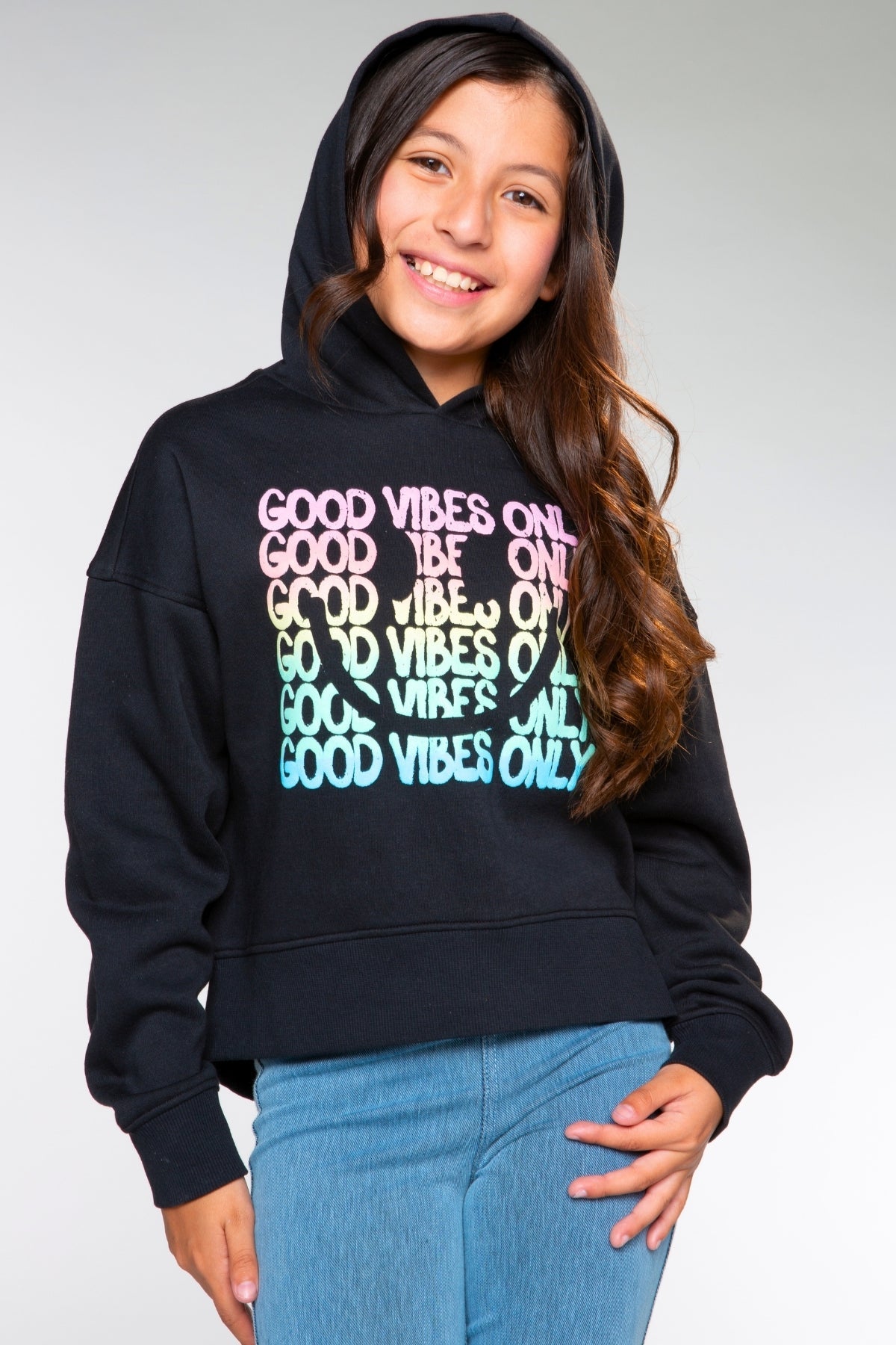 Cotton Soft French Terry Everyday Hoodie - Black Rainbow Heart Bolt