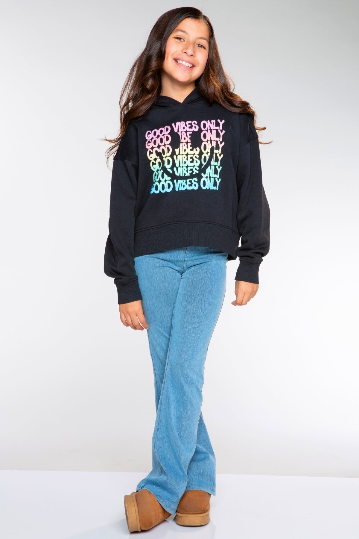 Cotton Soft French Terry Everyday Hoodie - Black Rainbow Heart Bolt
